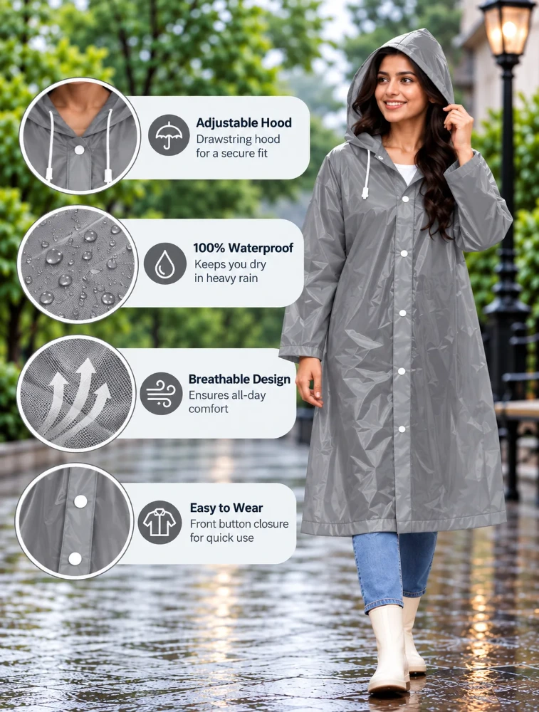 EVA Grey Fashion Portable Raincoat 