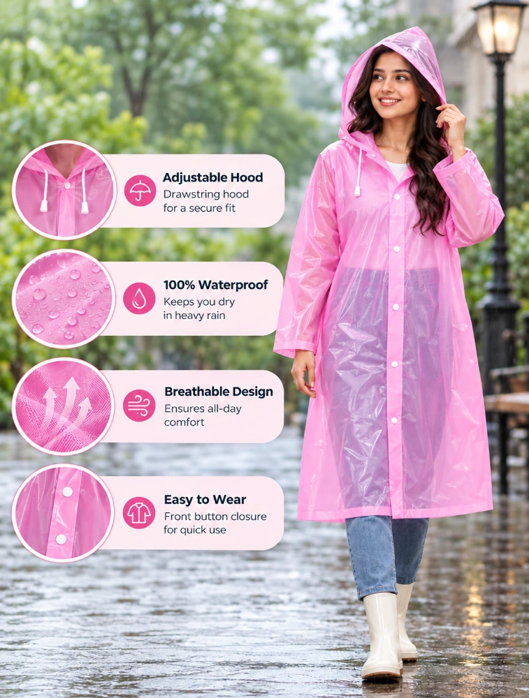 EVA Pink Fashion Portable Raincoat