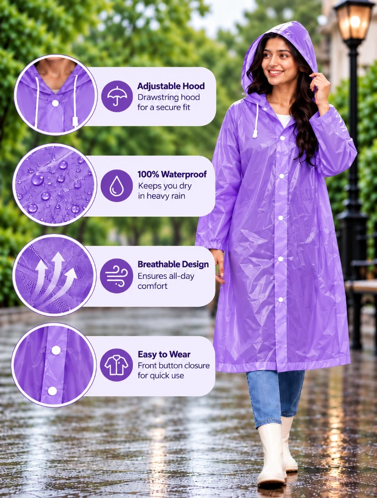 EVA Purple Fashion Portable Raincoat 