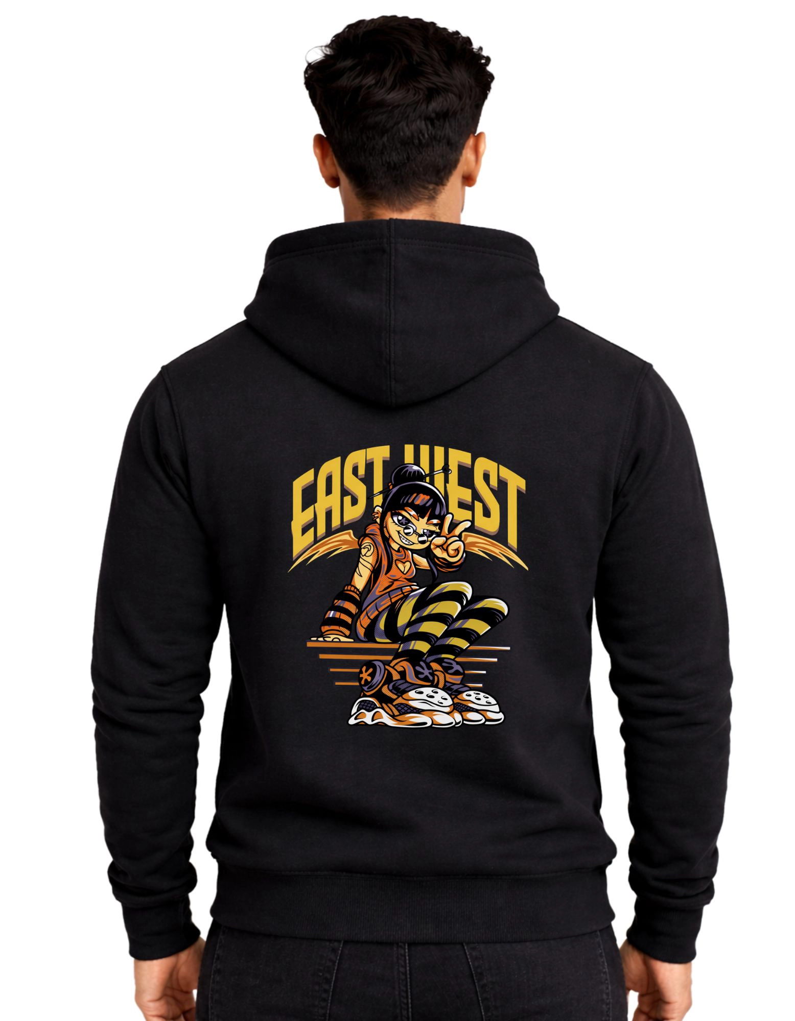 East Hiest Graphic Polycotton Hoodie Without Zipper 300 GSM Black