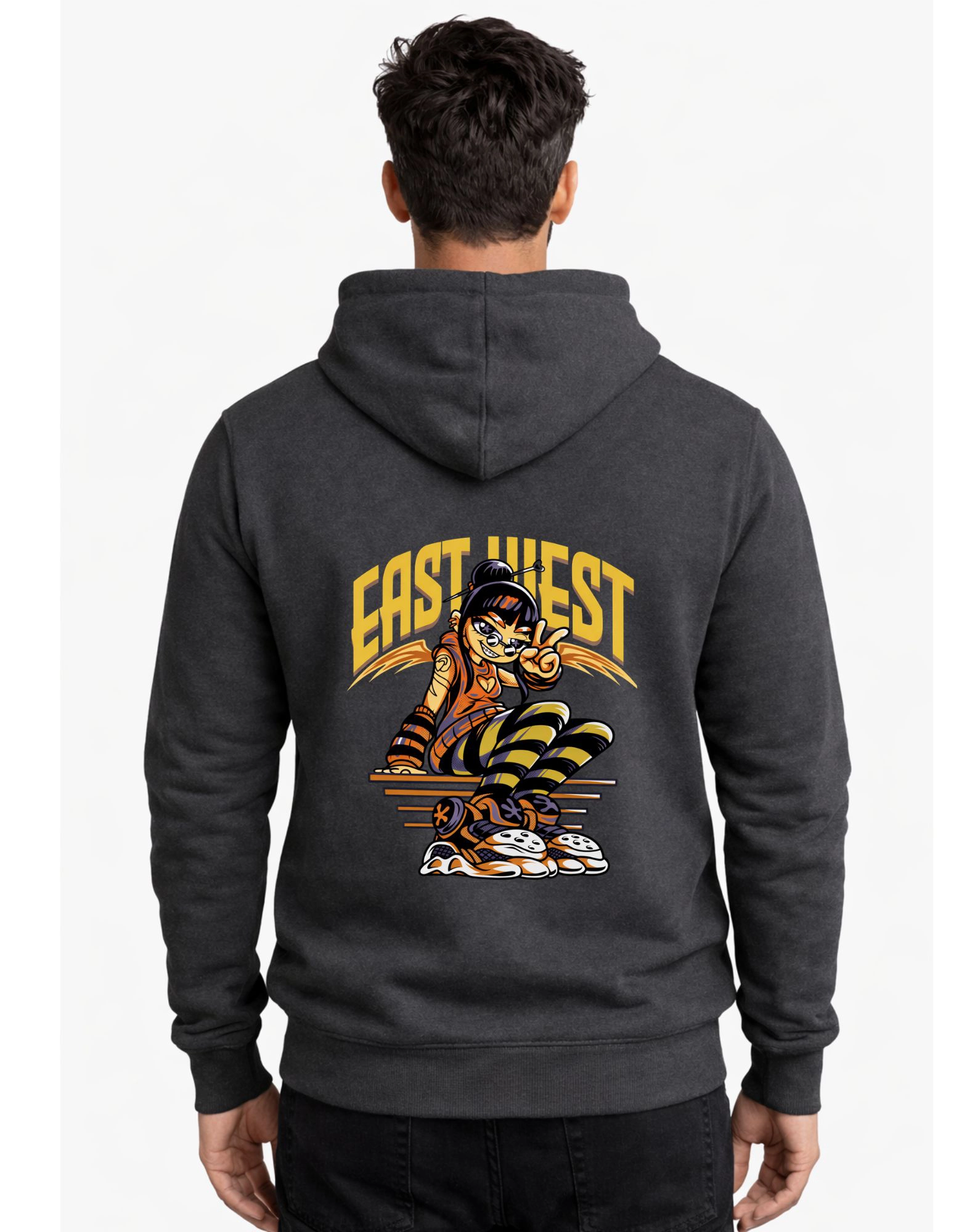 East Hiest Graphic Polycotton Hoodie Without Zipper 300 GSM Charcoal