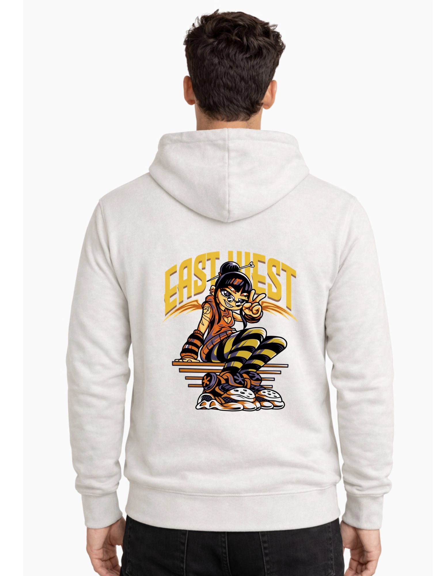 East Hiest Graphic Polycotton Hoodie Without Zipper 300 GSM Half White