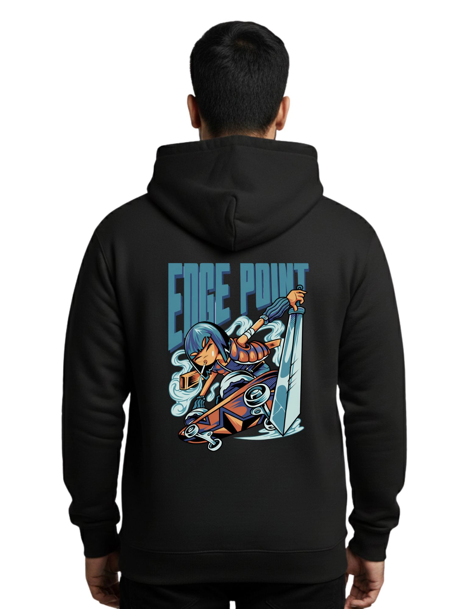Edge Point Cotton Hoodie Without Zipper 300 GSM Black