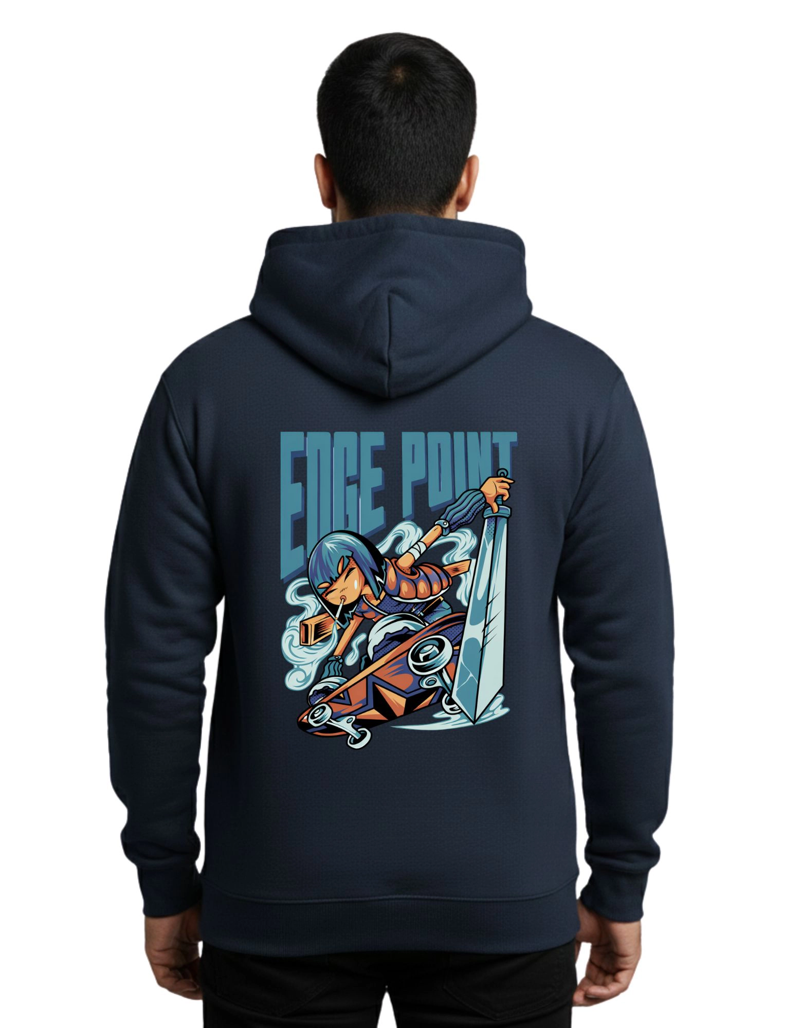 Edge Point Cotton Hoodie Without Zipper 300 GSM Navy Blue
