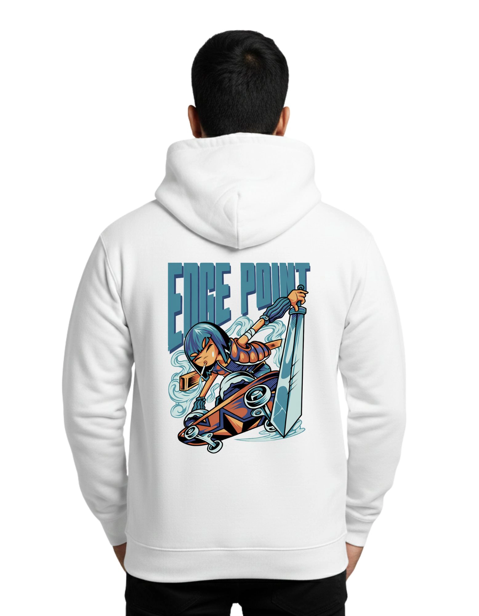 Edge Point Cotton Hoodie Without Zipper 300 GSM White