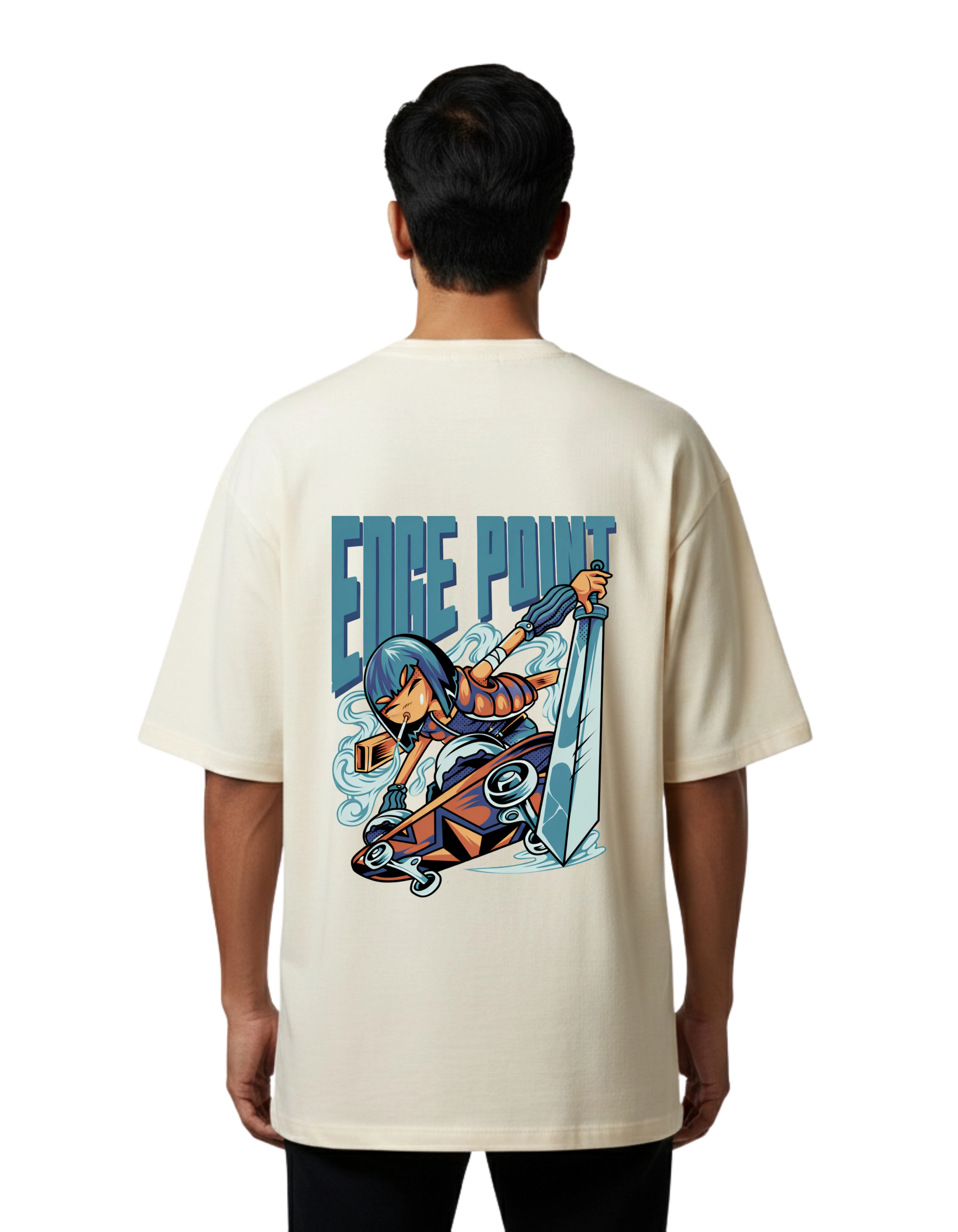 Edge Point Graphic Oversized Cotton French Terry T-Shirt 240 GSM Beige