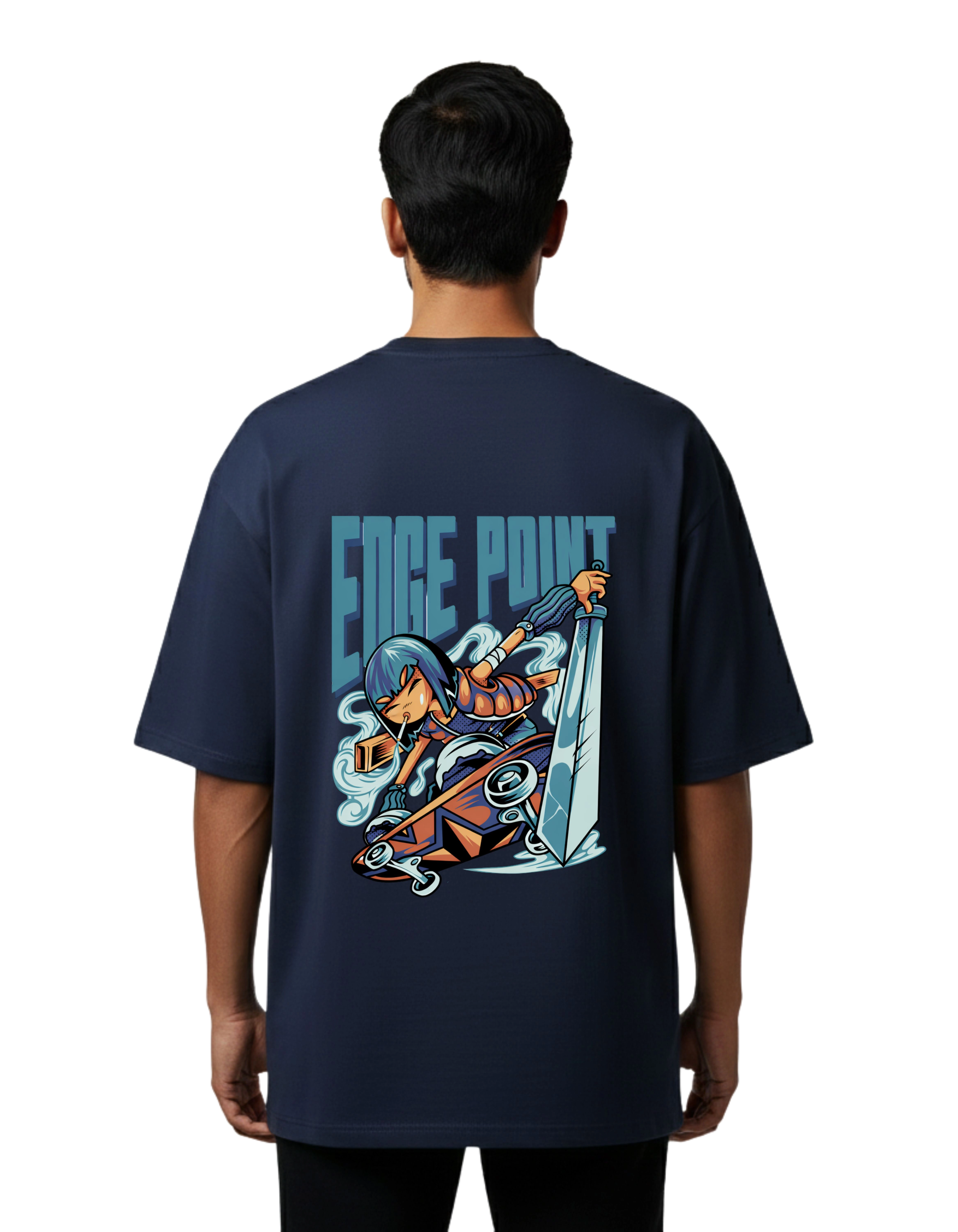 Edge Point Graphic Oversized Cotton French Terry T-Shirt 240 GSM Navy Blue