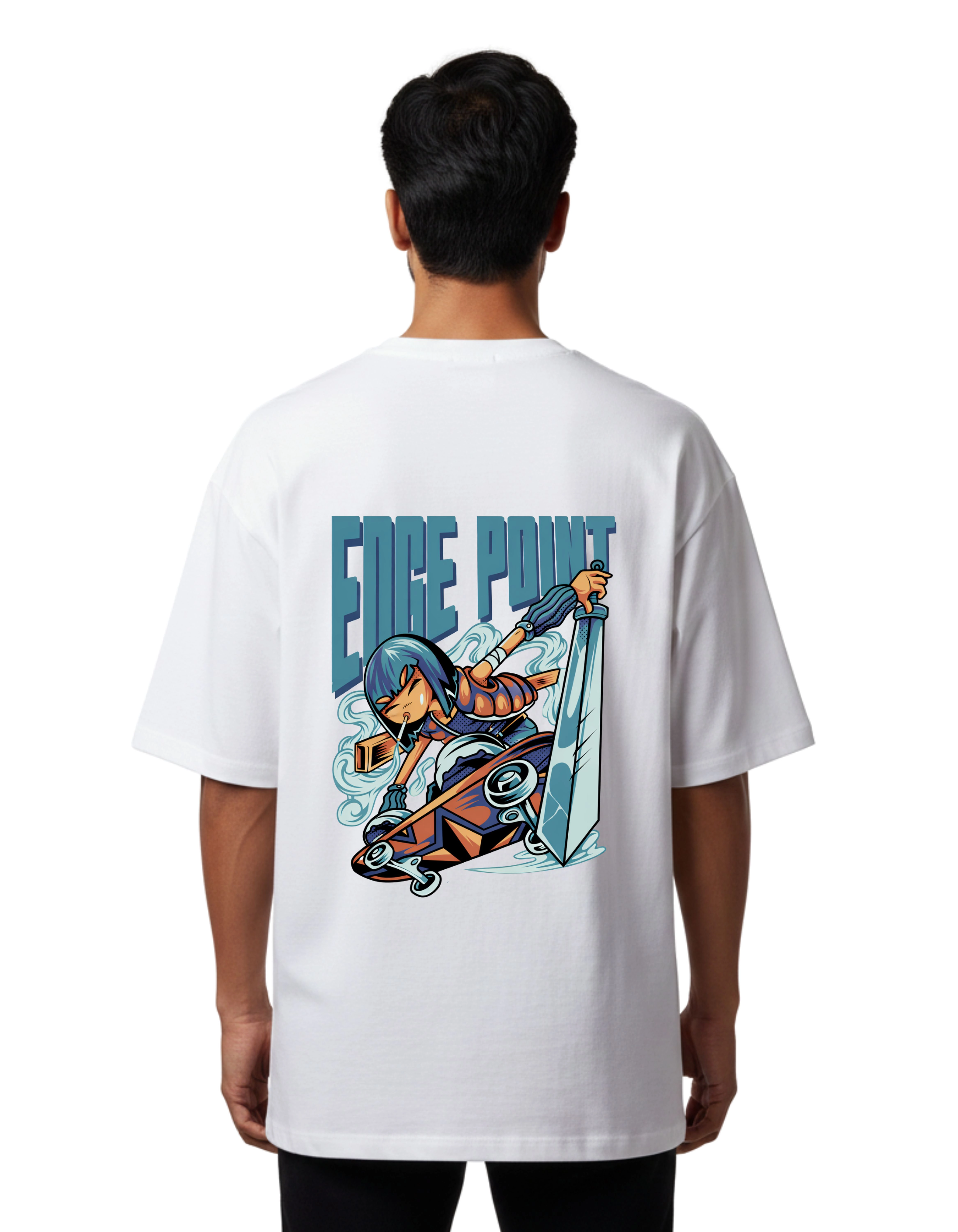 Edge Point Graphic Oversized Cotton French Terry T-Shirt 240 GSM White