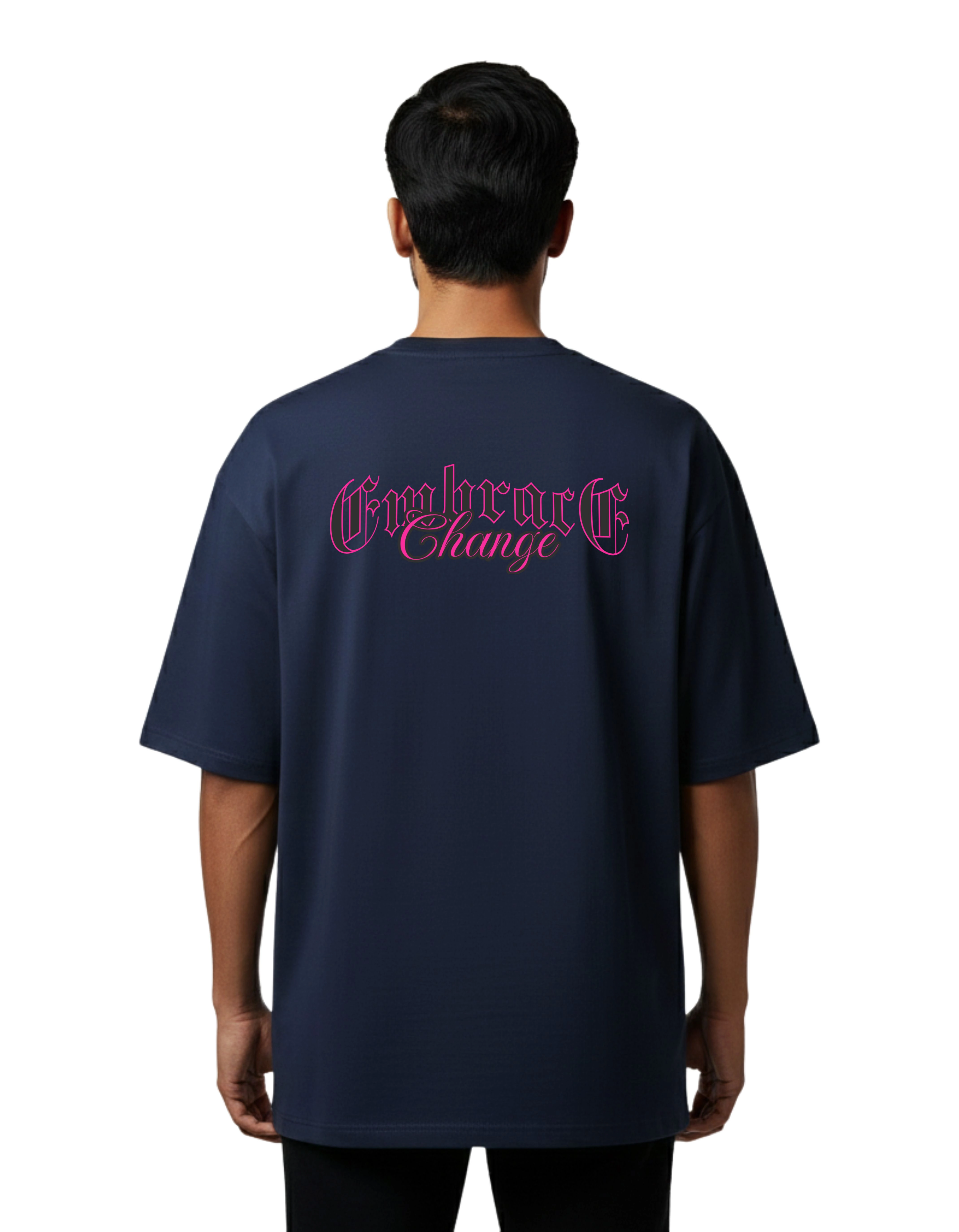Embrace Change Oversized Cotton French Terry T-Shirt 240 GSM Navy Blue
