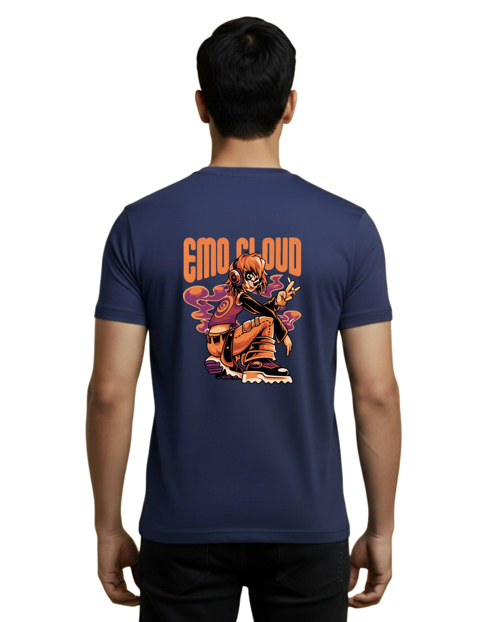 Emo Cloud Cotton Round Neck T-Shirt 180 GSM Navy Blue