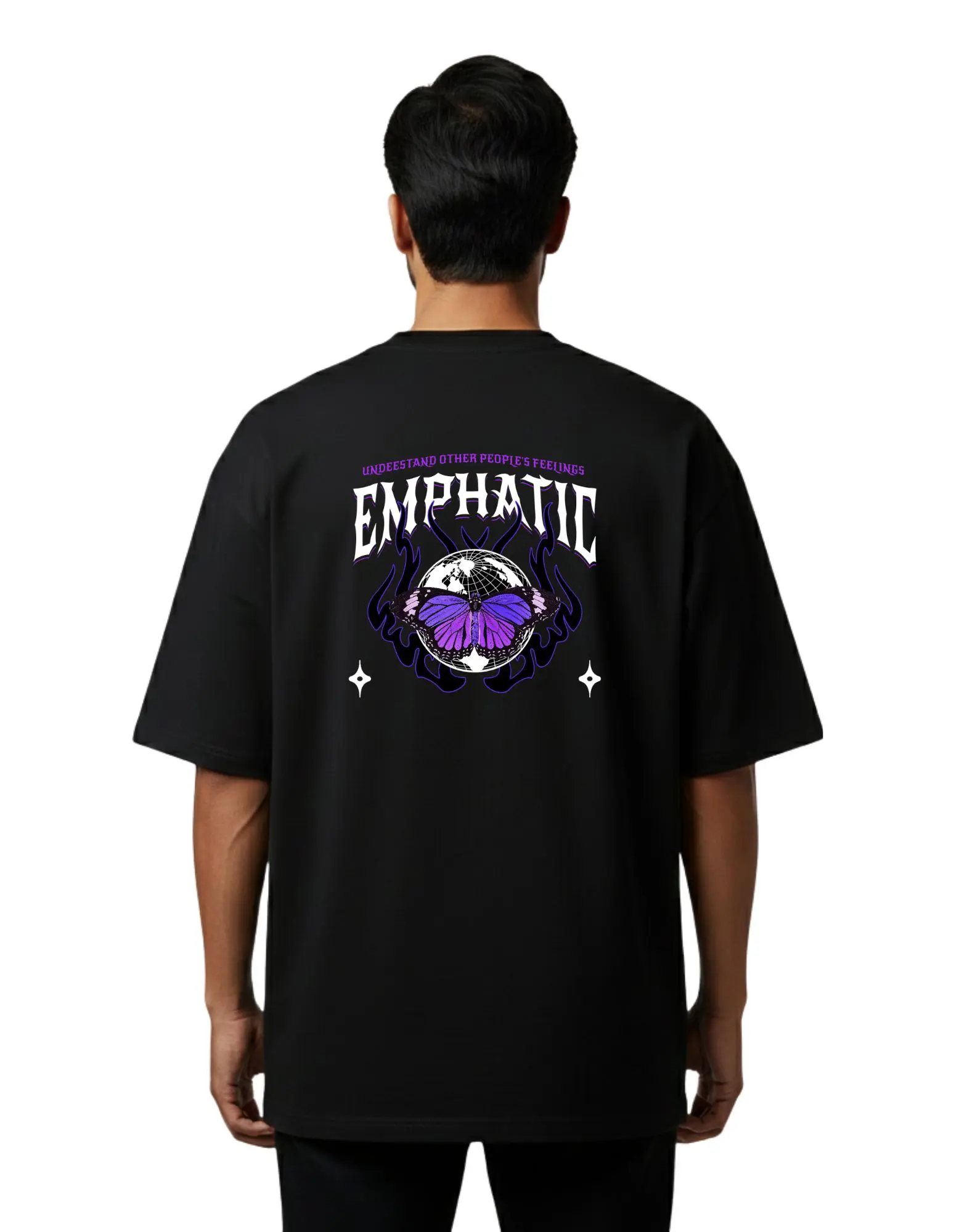 Empathic Butterfly Oversize Cotton French Terry T-Shirt 240 GSM Black