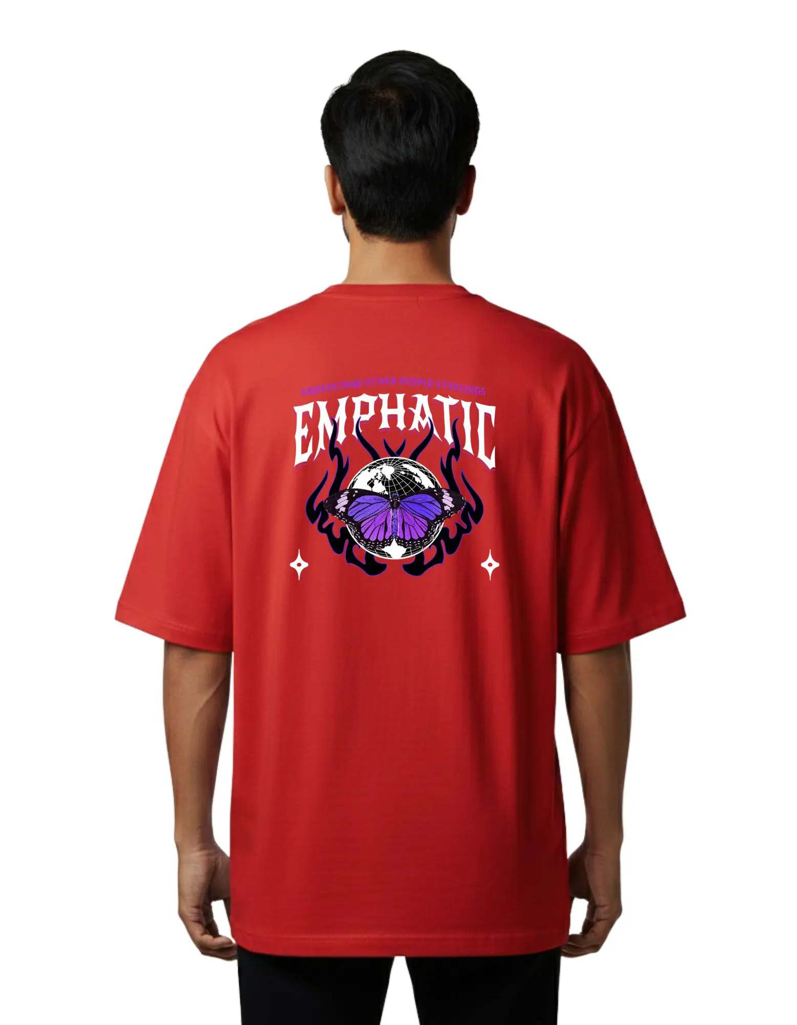 Empathic Butterfly Oversize Cotton French Terry T-Shirt 240 GSM Red