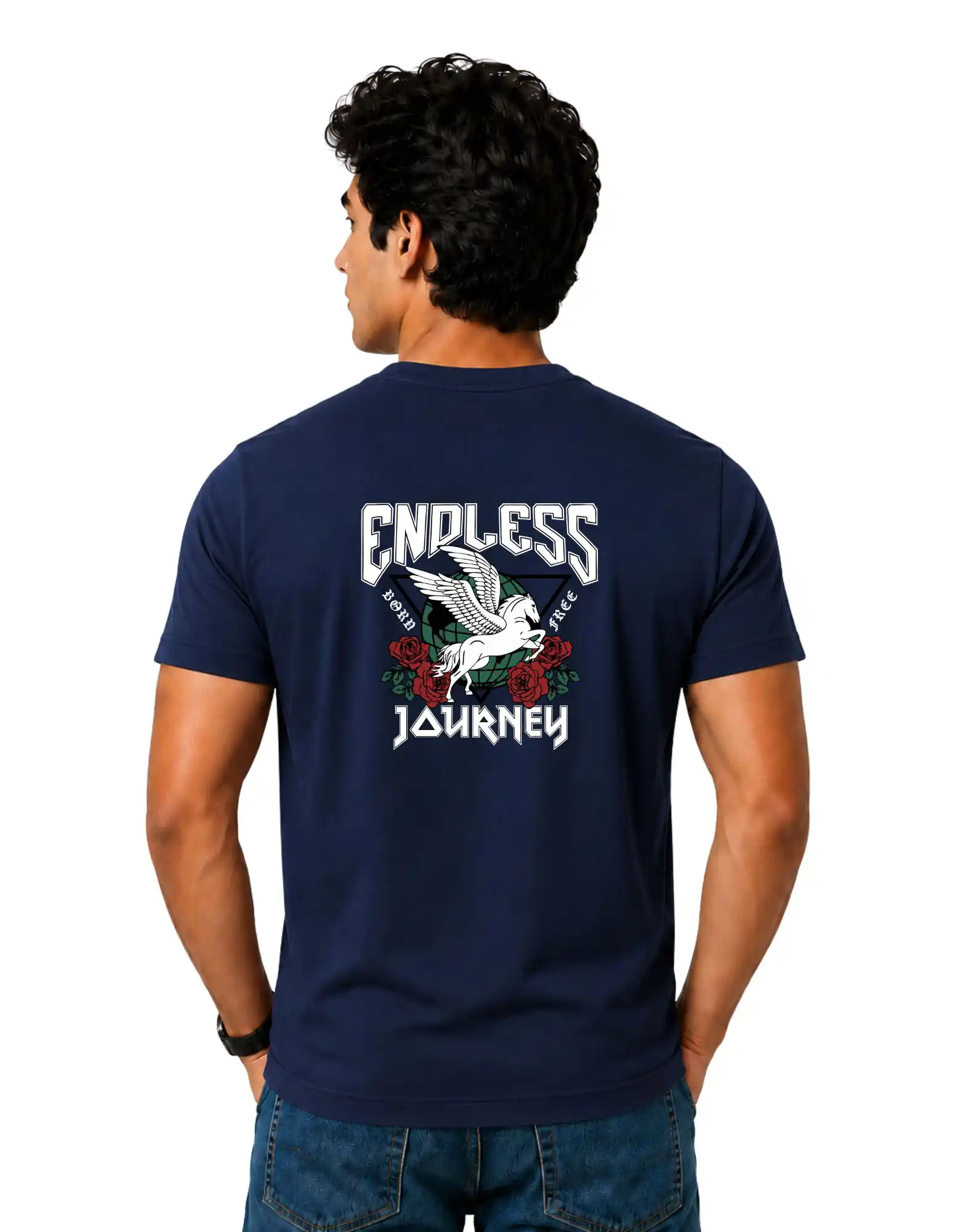 Endless Journey Cotton Round Neck T-Shirt 180 GSM Navy Blue