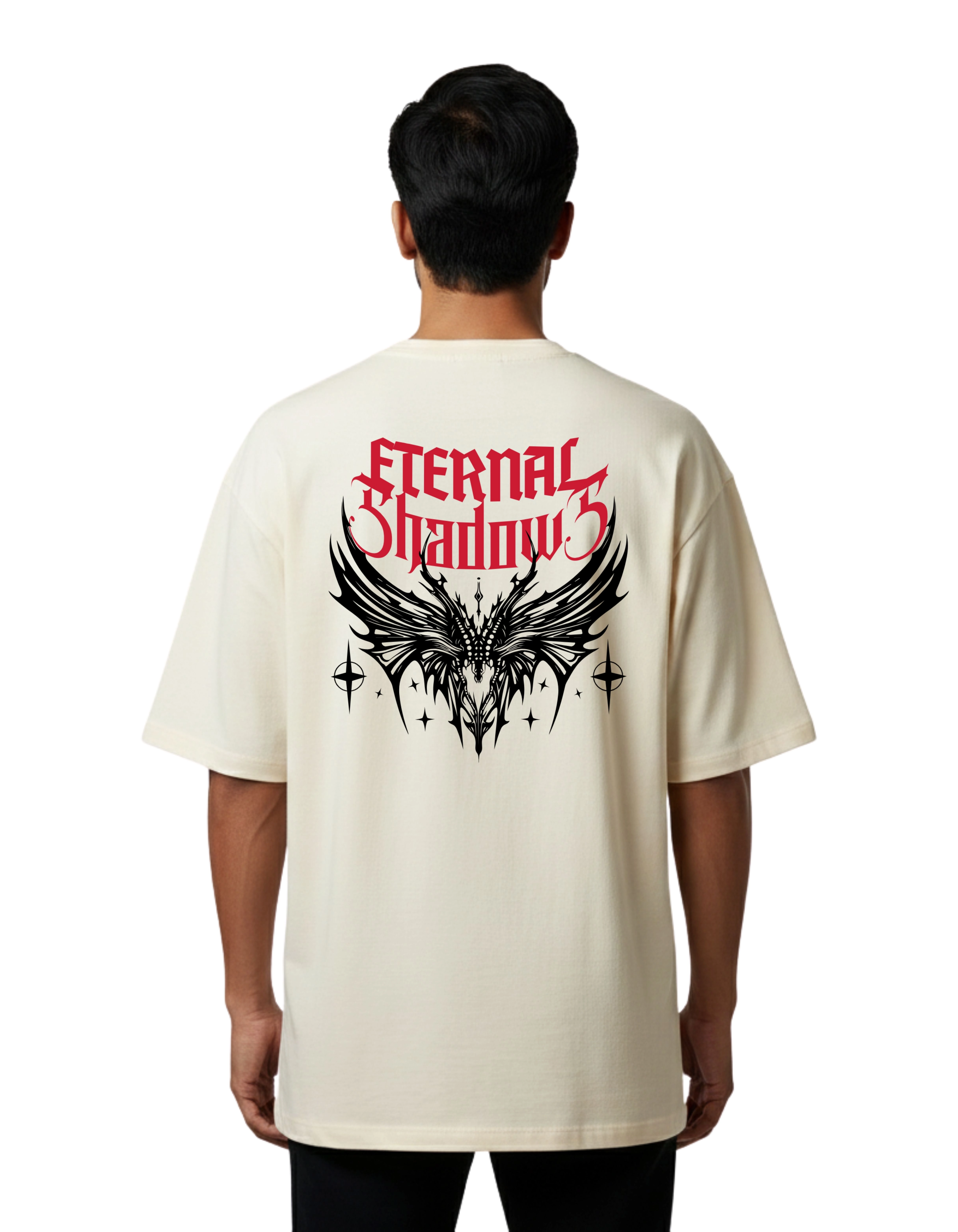 Eternal Shadows Graphic Oversized Cotton French Terry T-Shirt 240 GSM Beige
