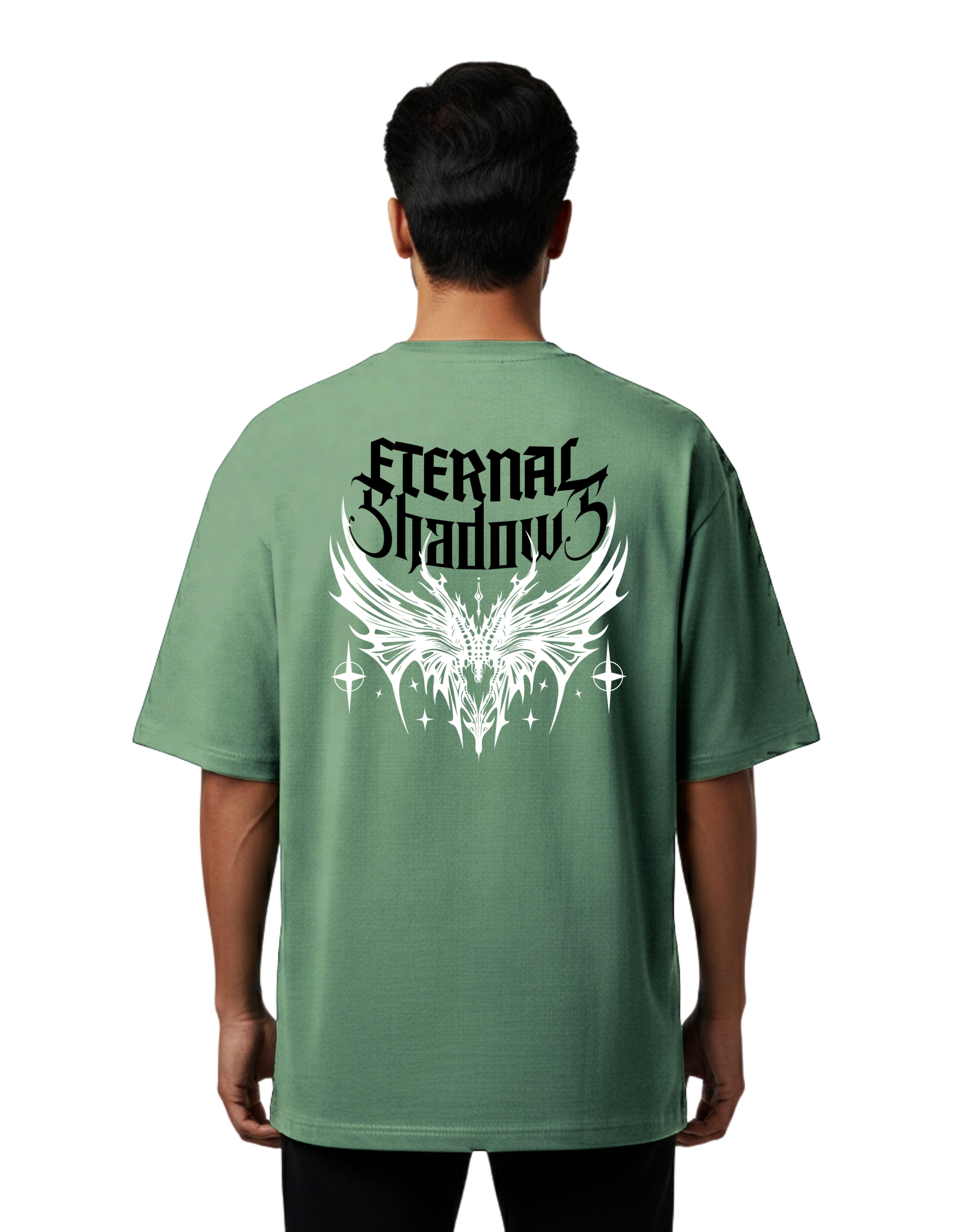 Eternal Shadows Graphic Oversized Cotton French Terry T-Shirt 240 GSM D Green