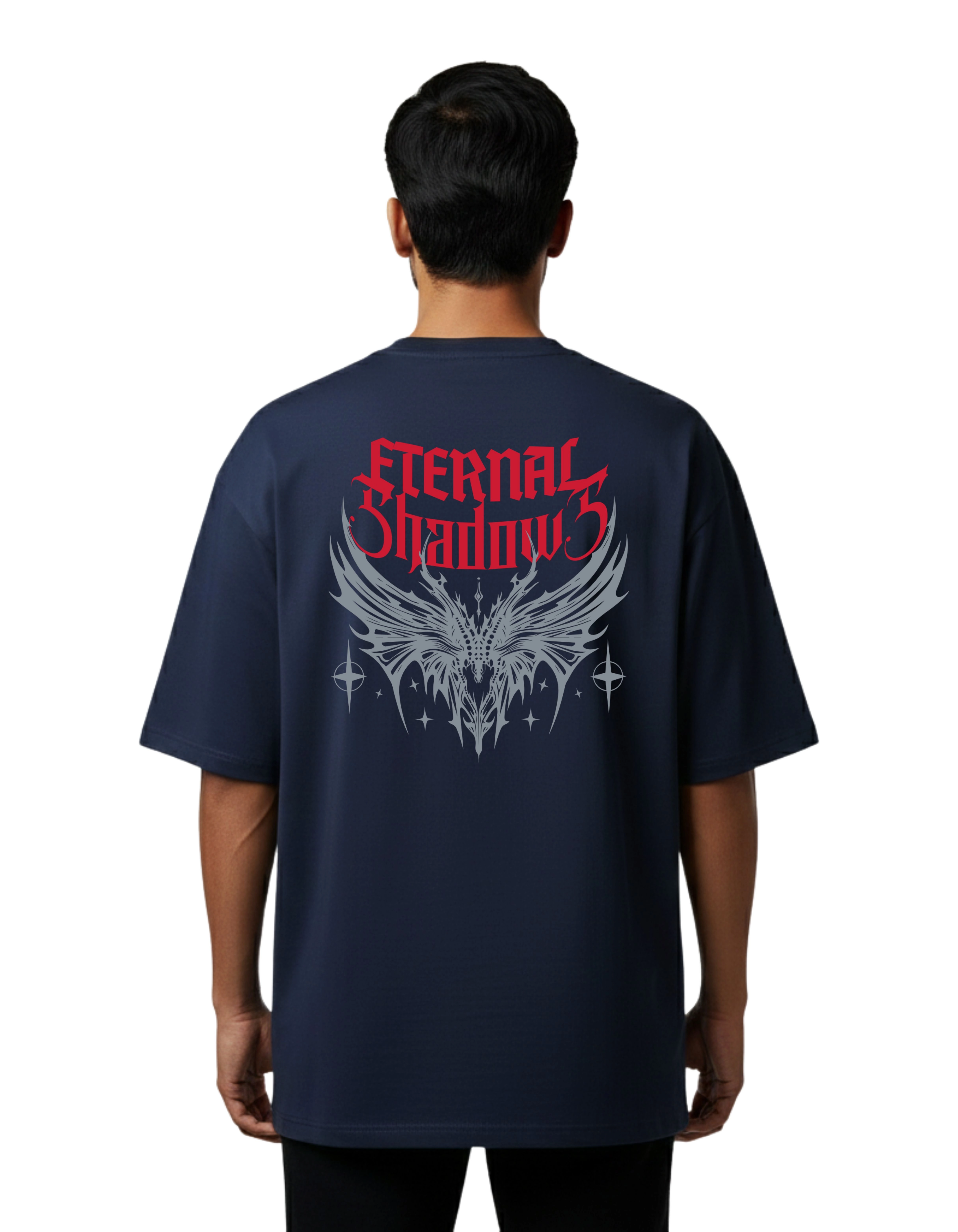 Eternal Shadows Graphic Oversized Cotton French Terry T-Shirt 240 GSM Navy Blue