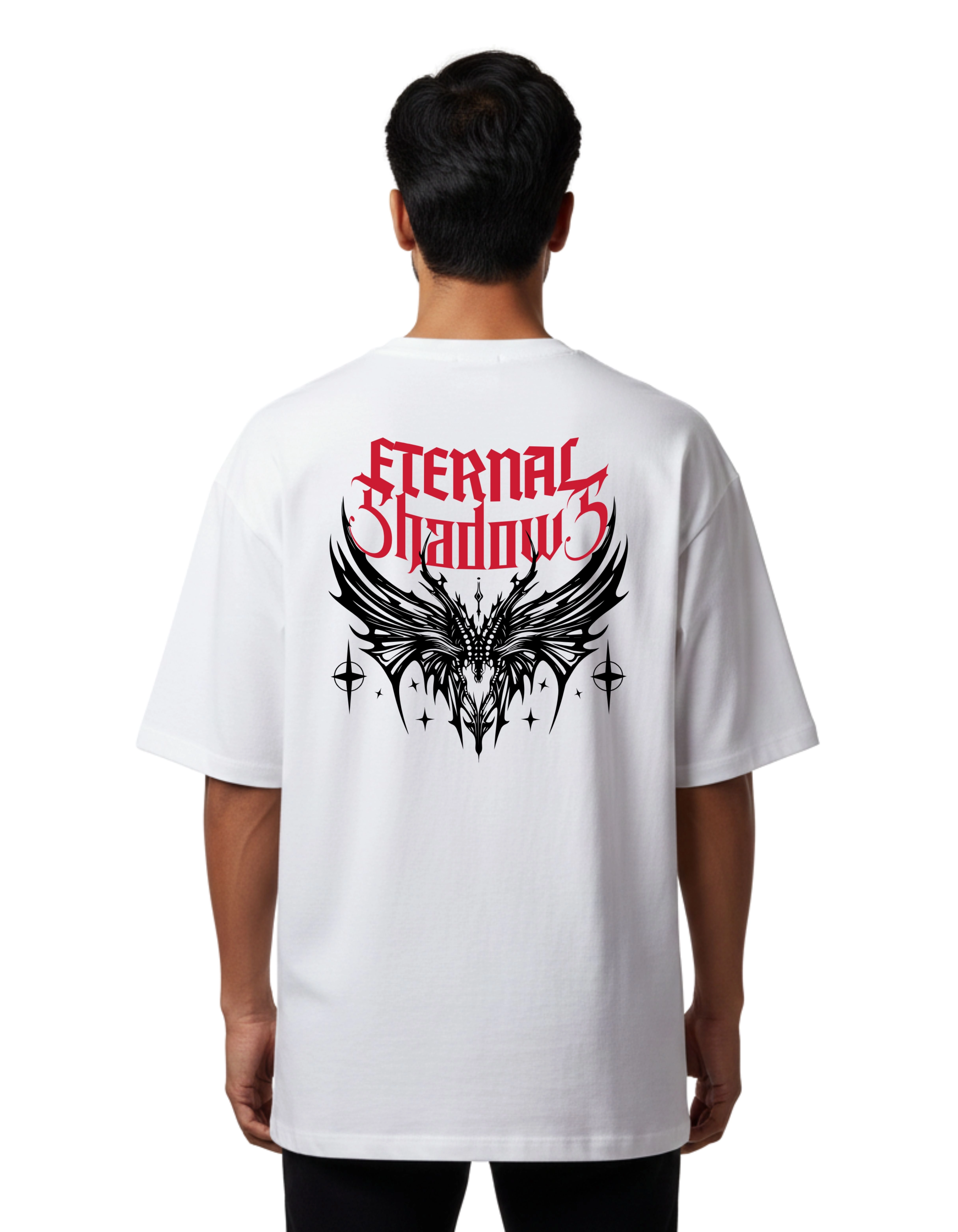 Eternal Shadows Graphic Oversized Cotton French Terry T-Shirt 240 GSM White