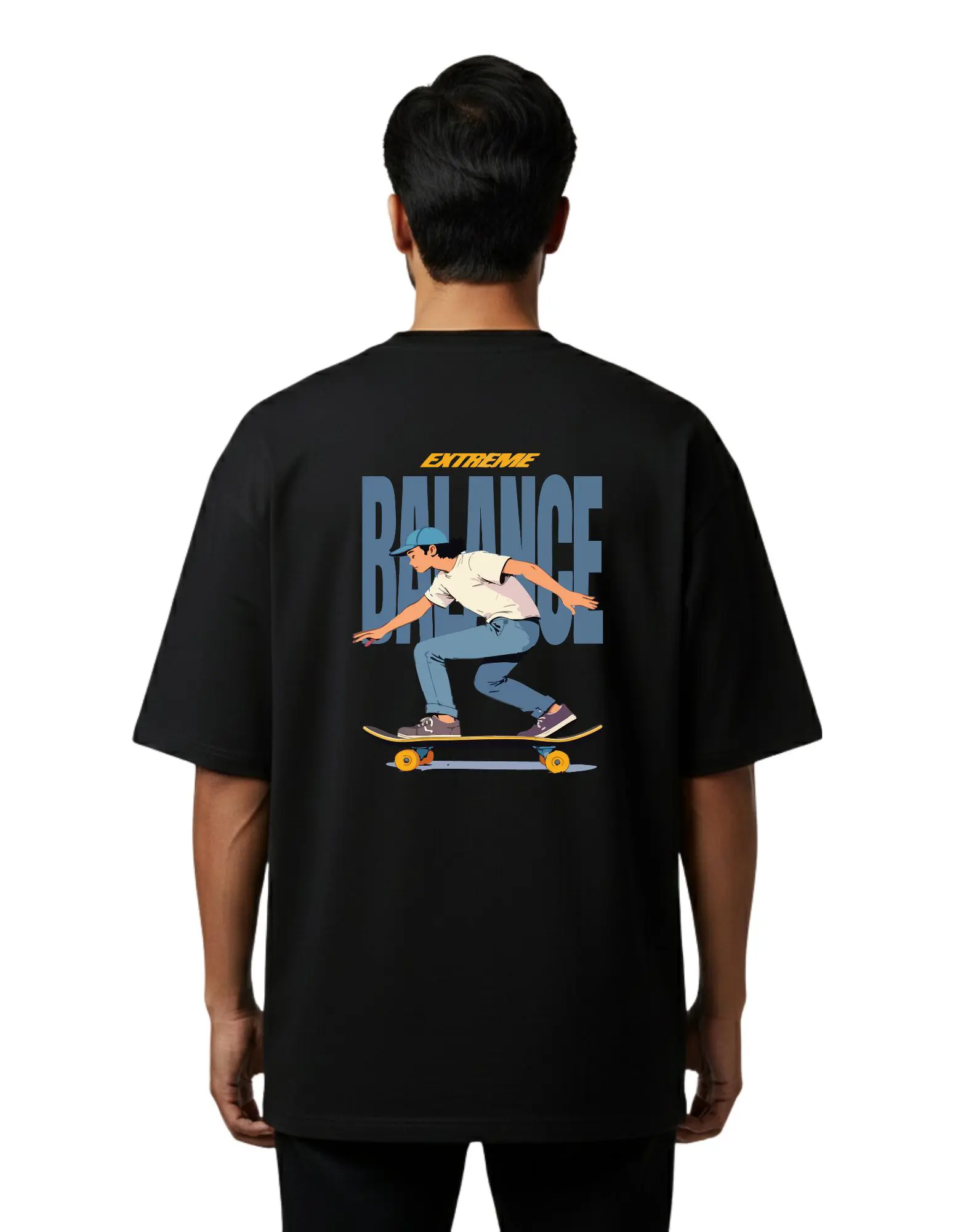 Extreme Balance Skateboard Oversize Cotton French Terry T-Shirt 240 GSM Black