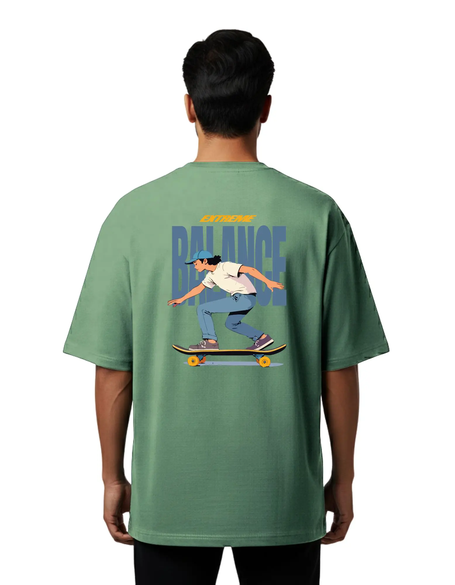 Extreme Balance Skateboard Oversize Cotton French Terry T-Shirt 240 GSM D Green