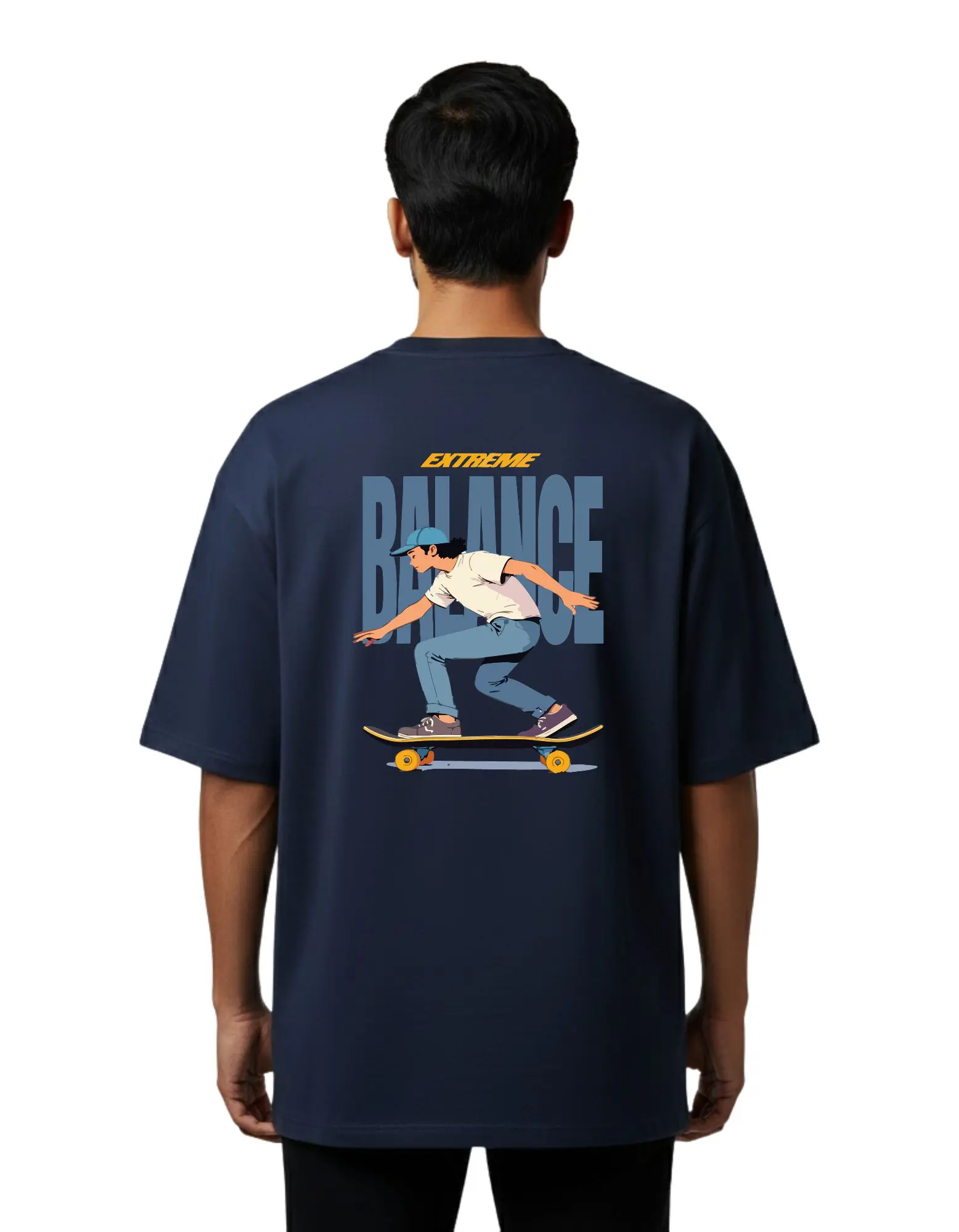 Extreme Balance Skateboard Oversize Cotton French Terry T-Shirt 240 GSM Navy Blue