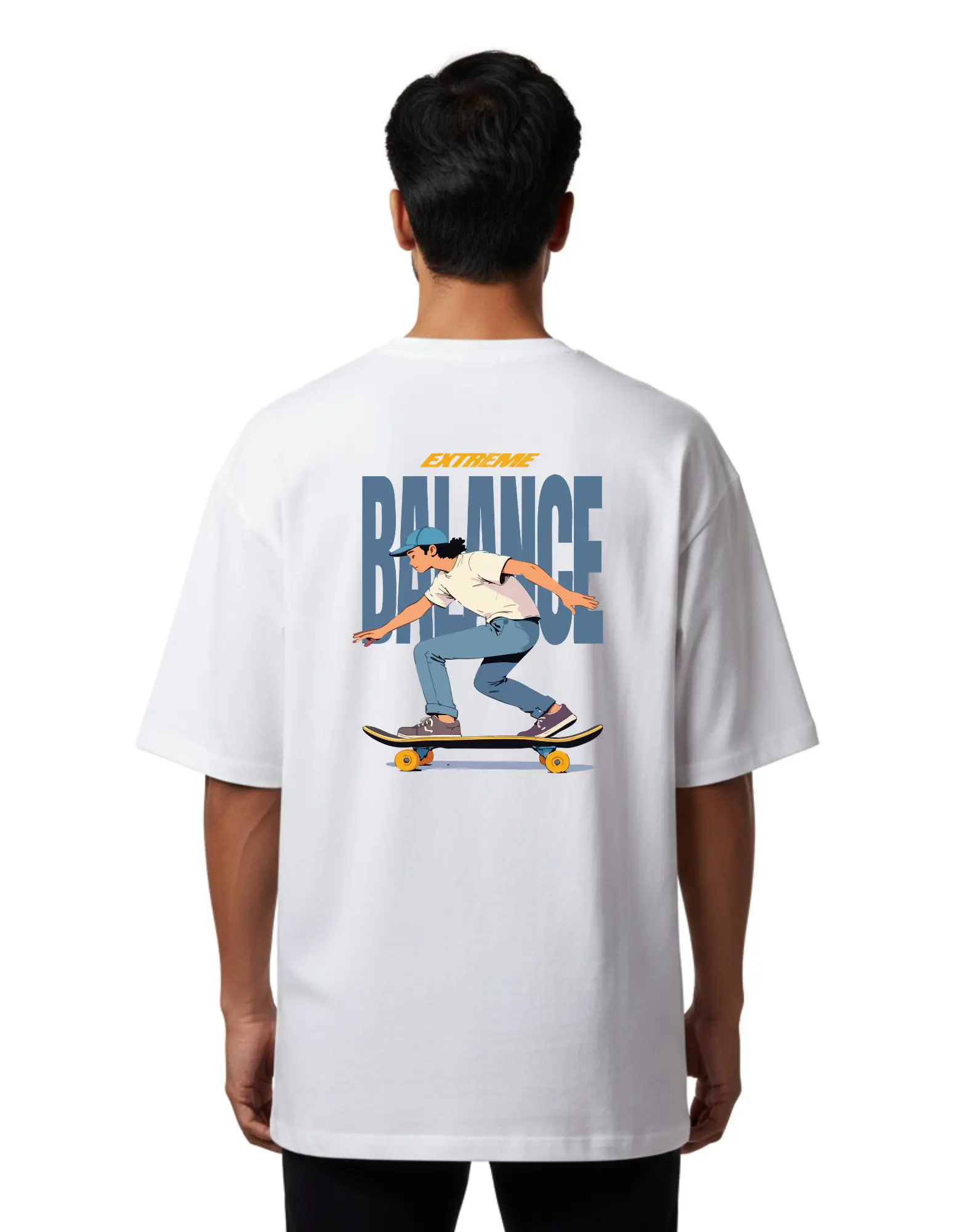 Extreme Balance Skateboard Oversize Cotton French Terry T-Shirt 240 GSM White