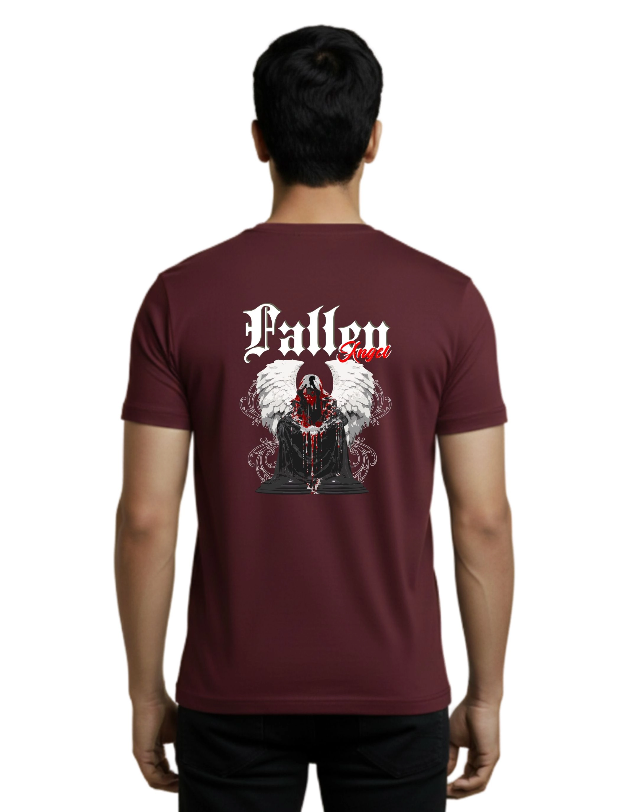 Fallen Angel Cotton Round Neck T-Shirt 180 GSM Maroon