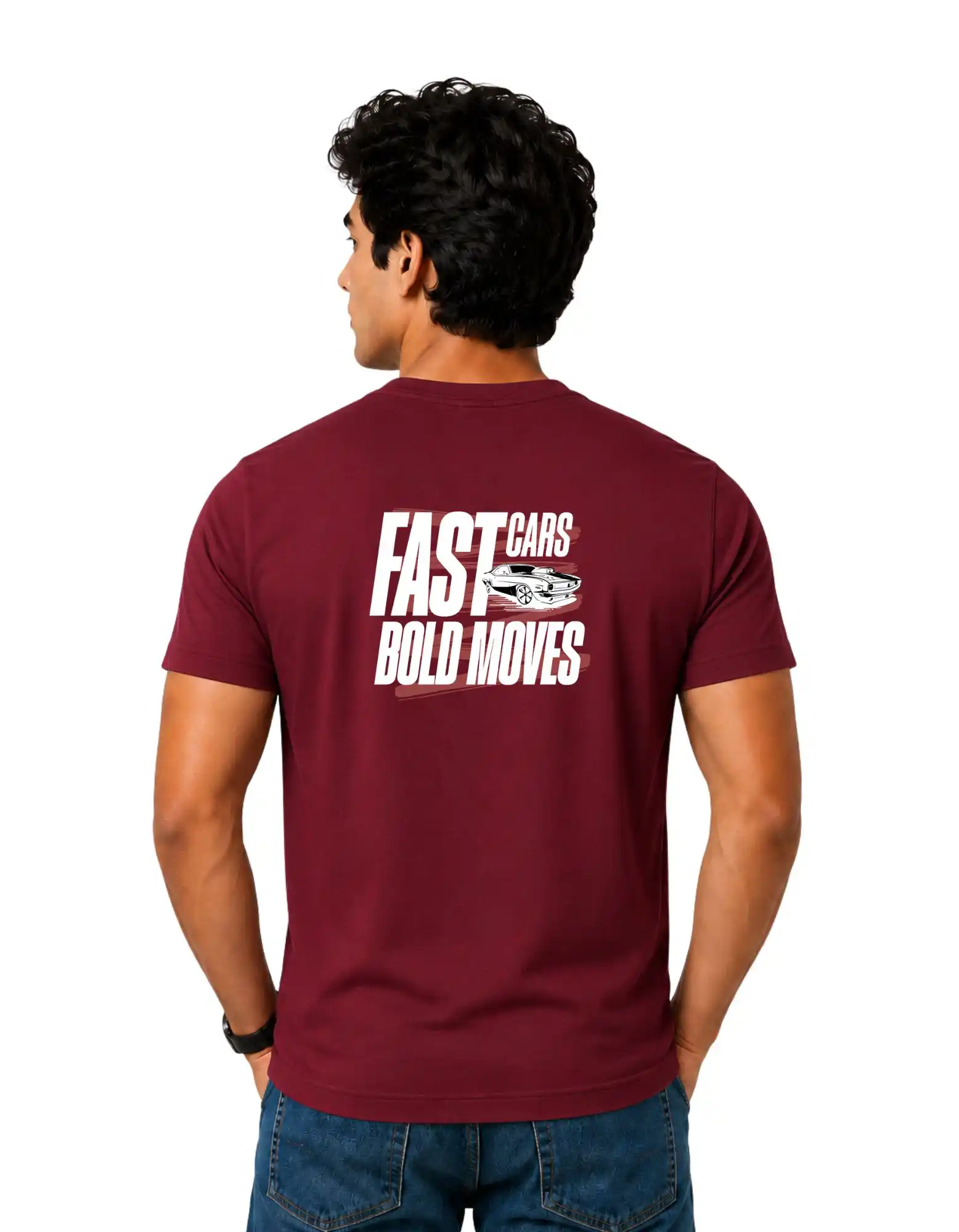 Fast Cars Bold Moves Cotton Round Neck T-Shirt 180 GSM Maroon