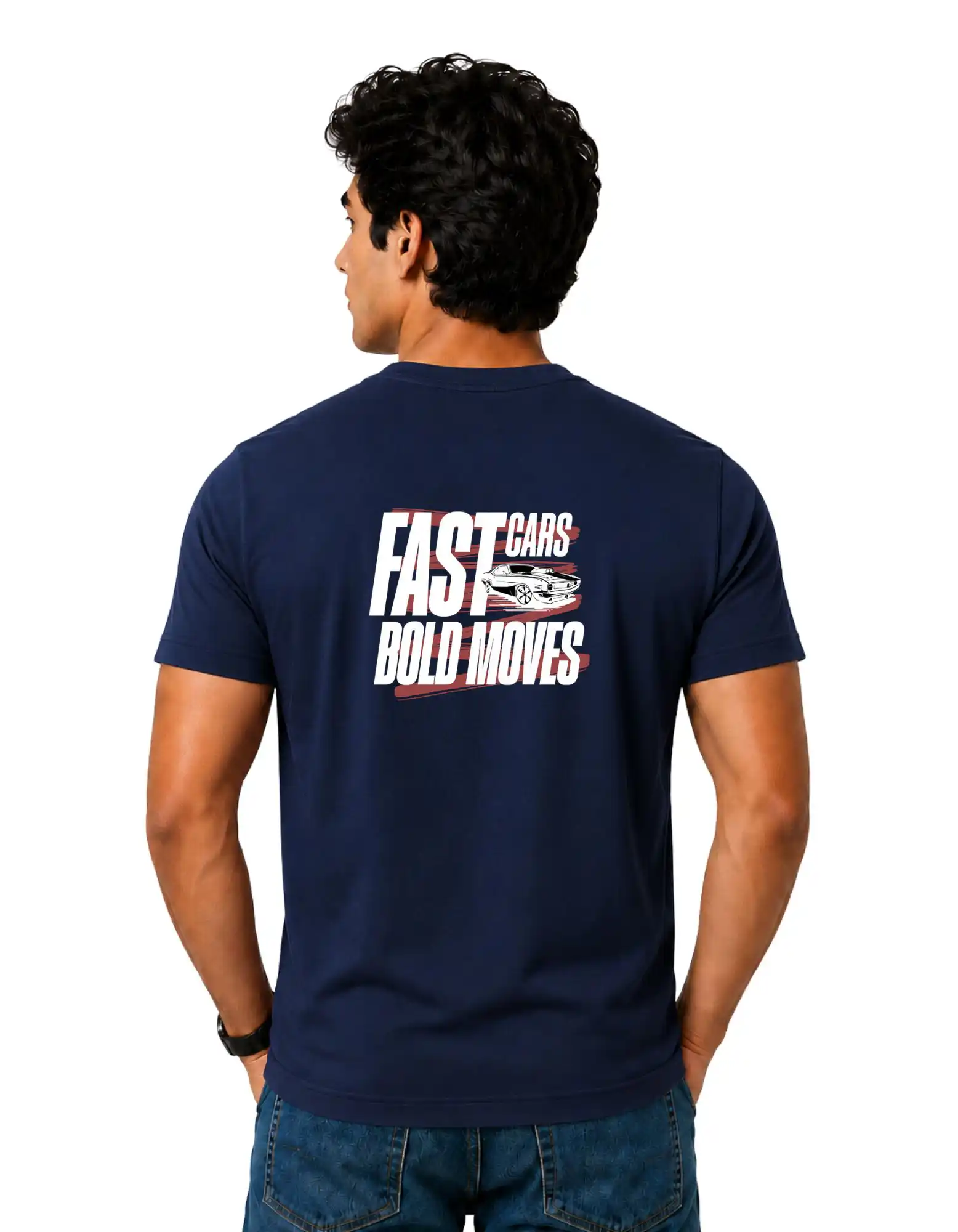 Fast Cars Bold Moves Cotton Round Neck T-Shirt 180 GSM Navy Blue
