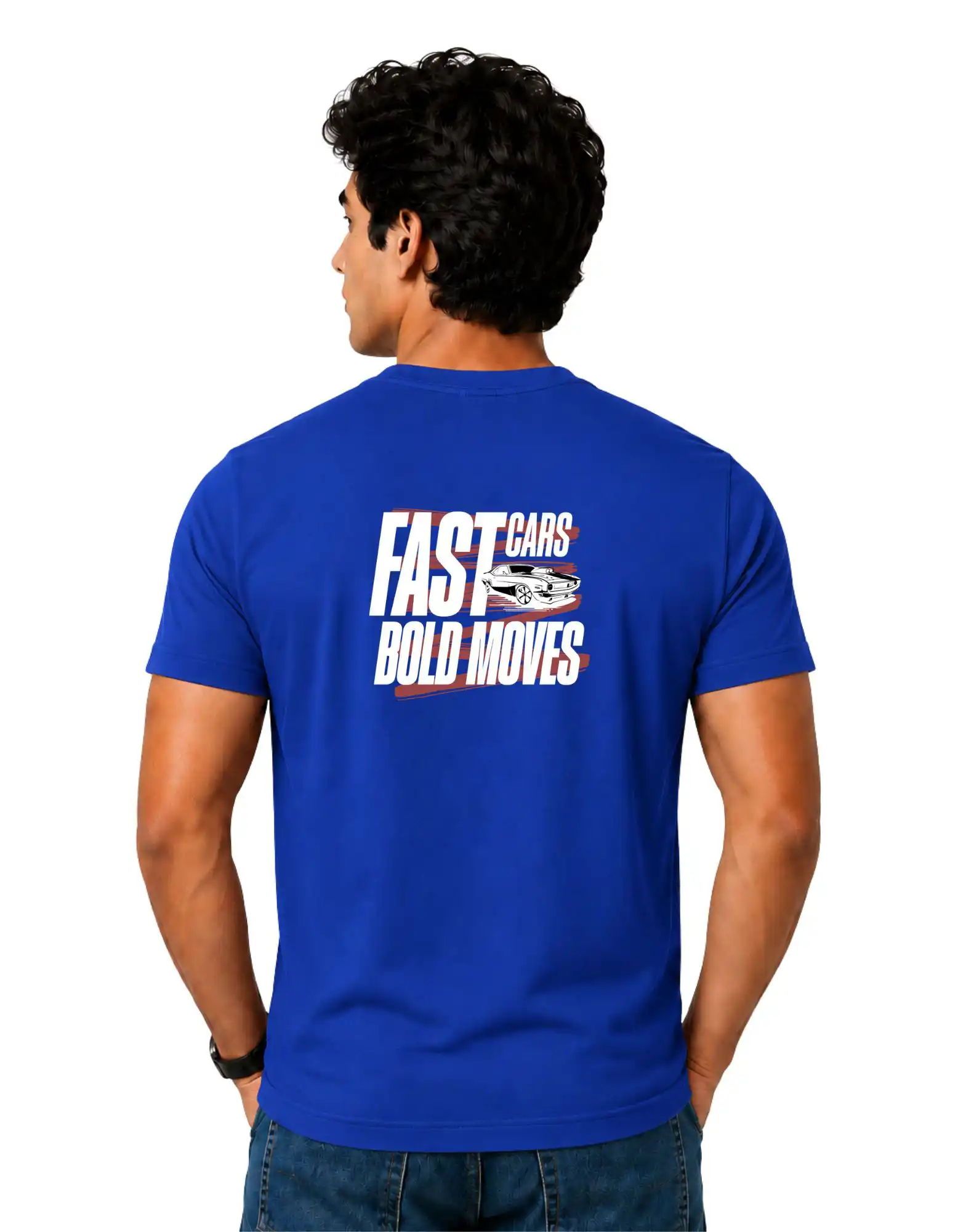 Fast Cars Bold Moves Cotton Round Neck T-Shirt 180 GSM Royal Blue