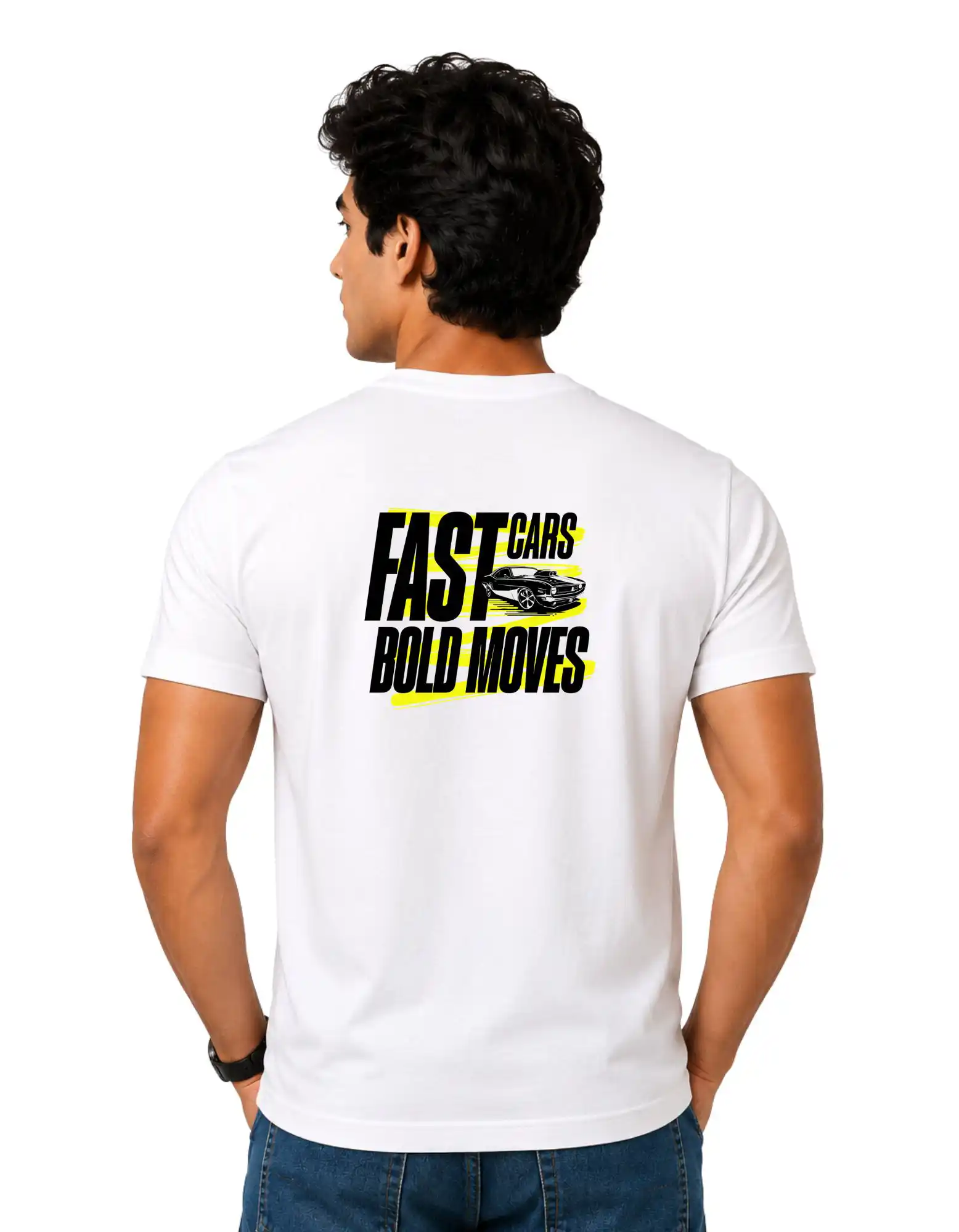 Fast Cars Bold Moves Cotton Round Neck T-Shirt 180 GSM White