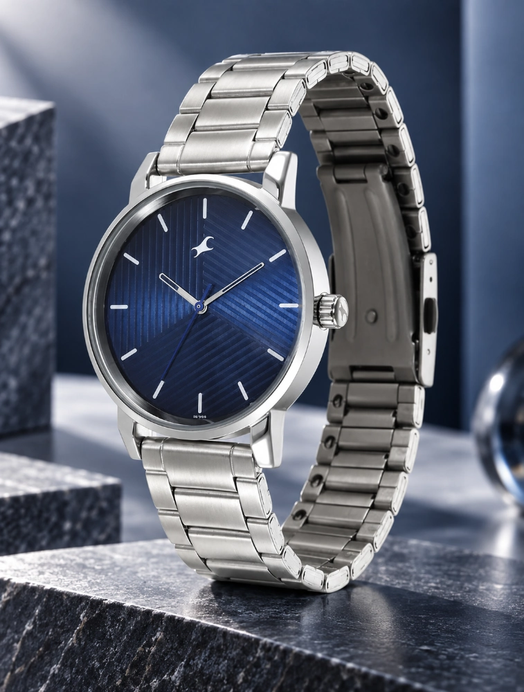 Fastrack Stunners Blue Dial Metal Strap Watch For Guys 3278SM03