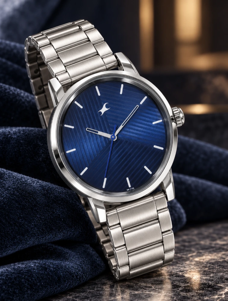 Fastrack Stunners Blue Dial Metal Strap Watch For Guys 3278SM03