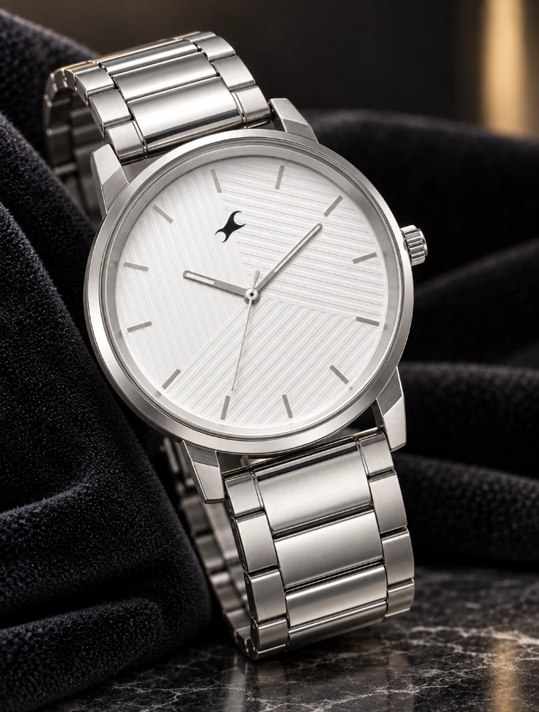 Fastrack Stunners Quartz Analog White Dial Silver Metal Strap Watches For Guys 3278SM04