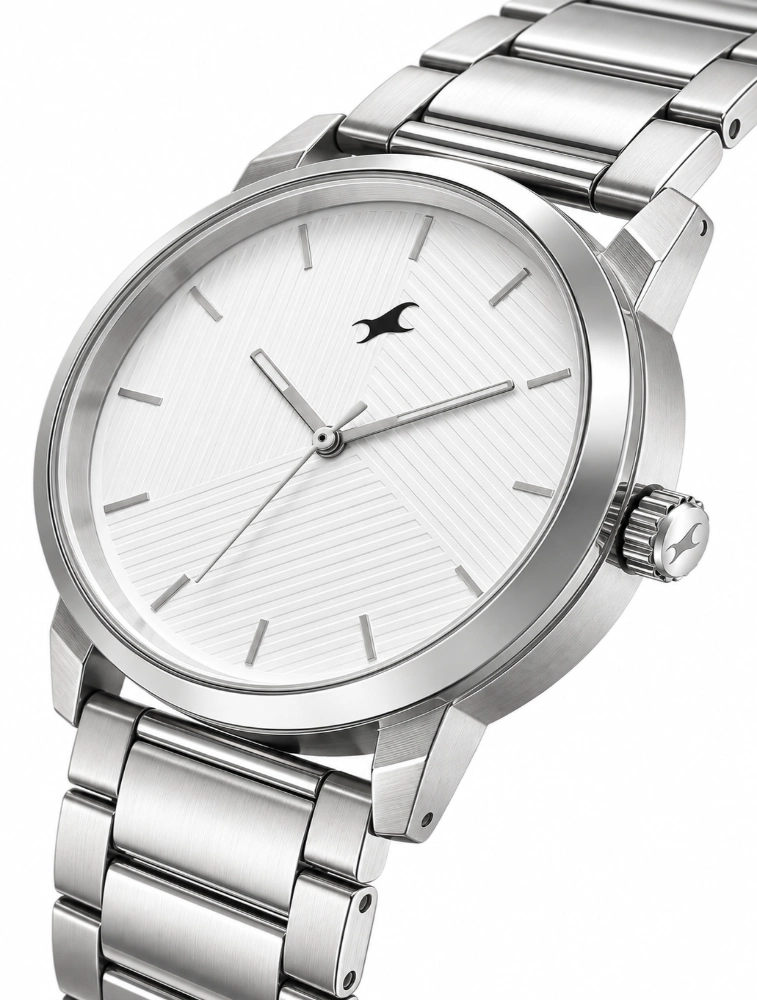 Fastrack Stunners Quartz Analog White Dial Silver Metal Strap Watches For Guys 3278SM04
