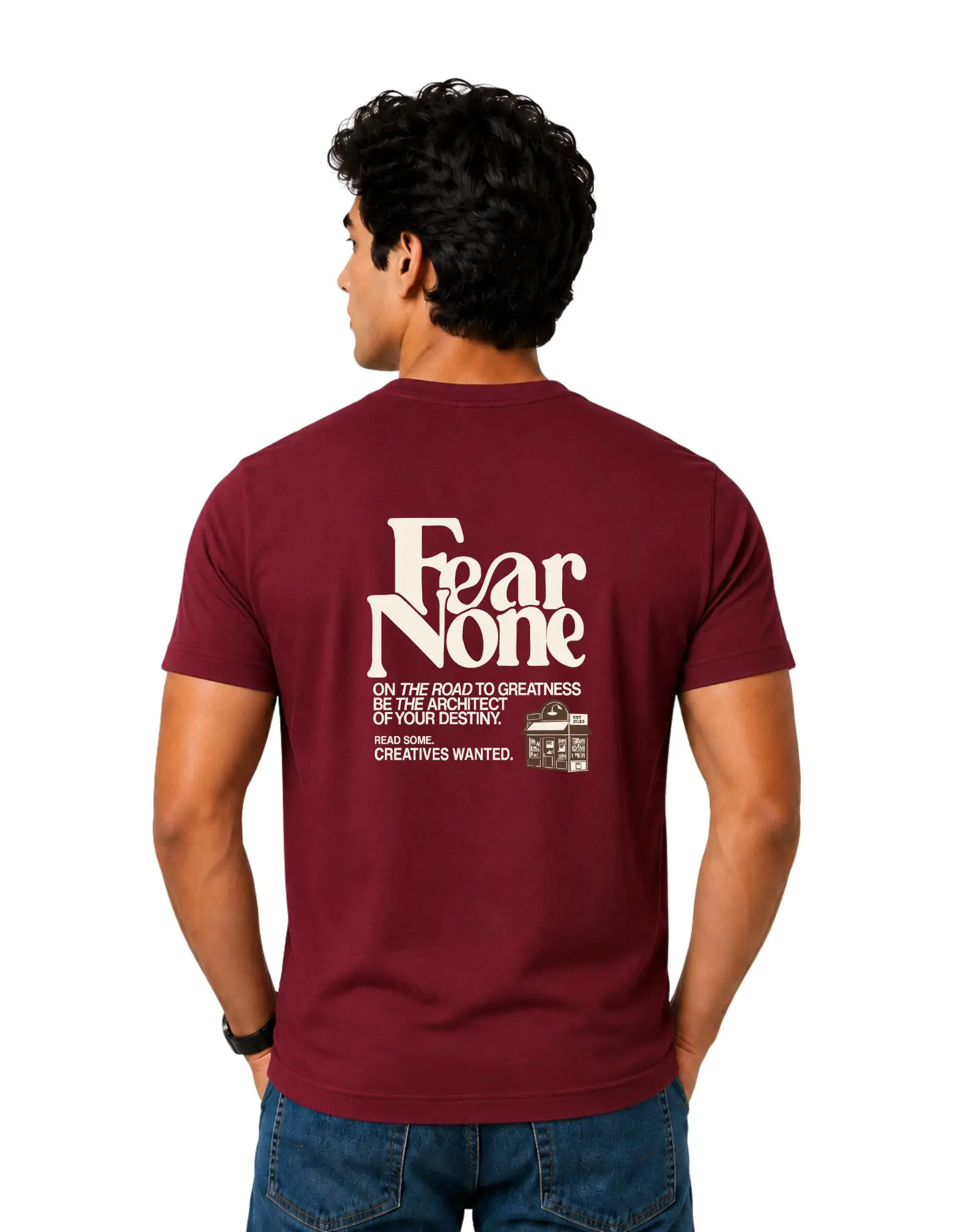 Fear None Cotton Round Neck T-Shirt 180 GSM Maroon