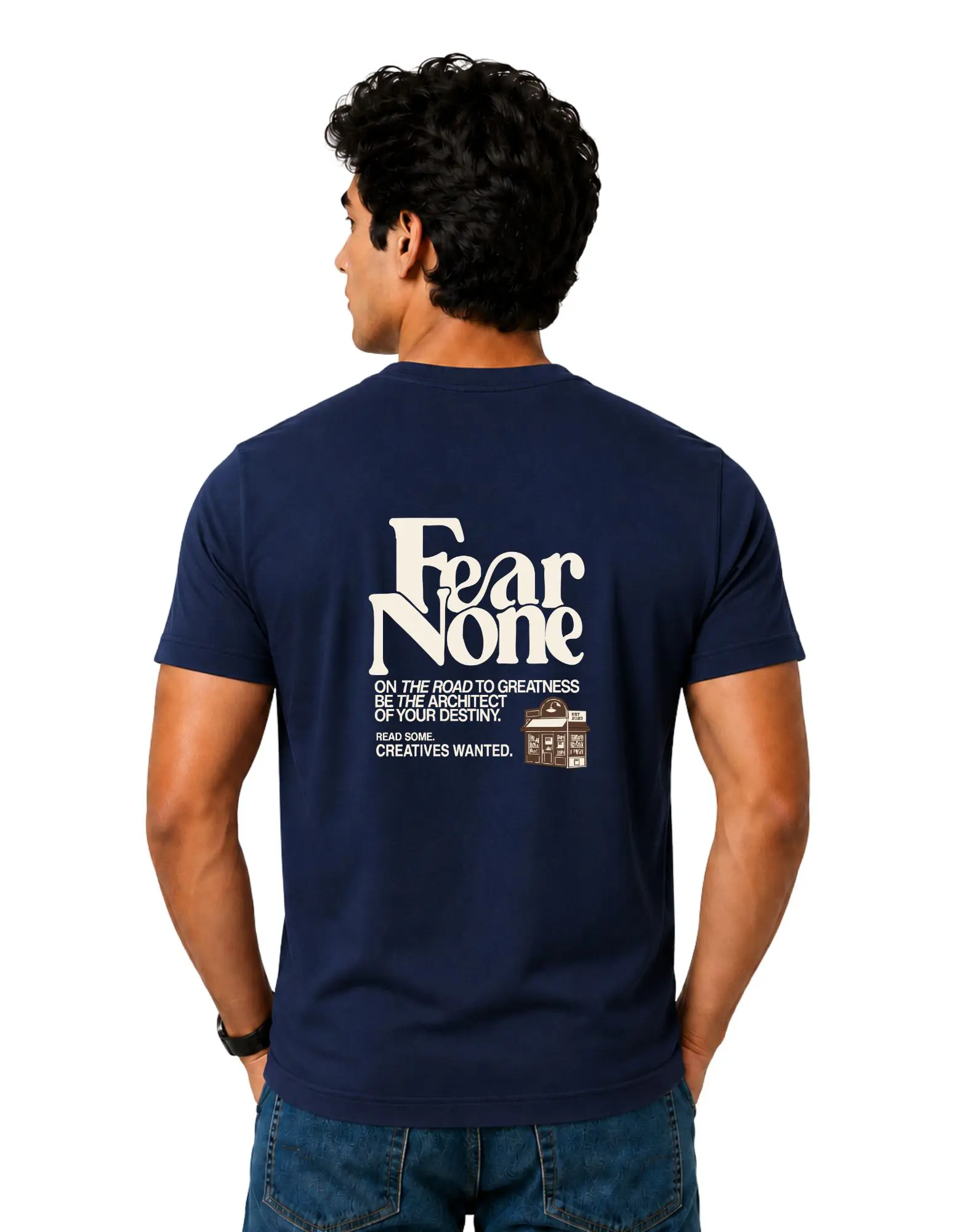 Fear None Cotton Round Neck T-Shirt 180 GSM Navy Blue