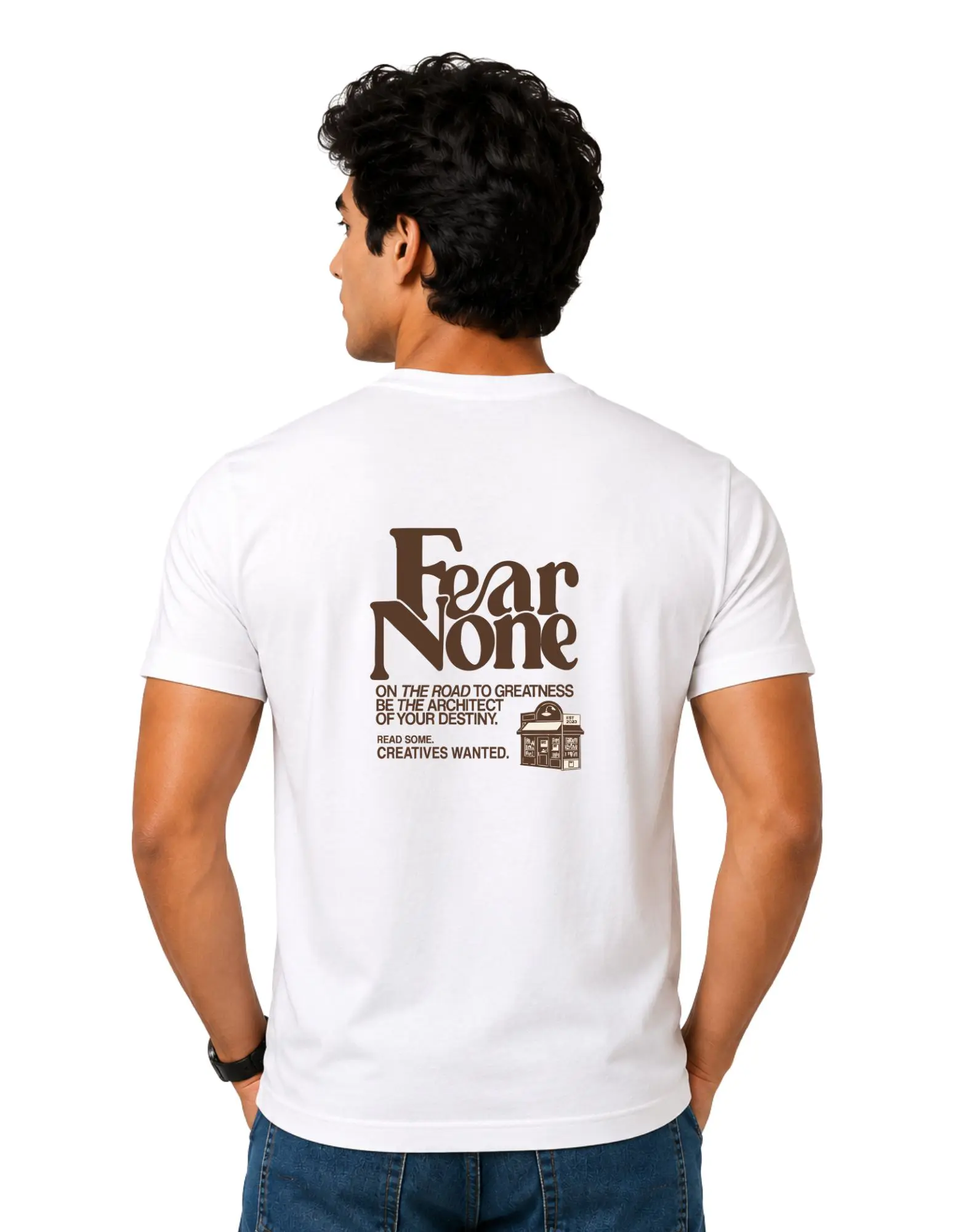 Fear None Cotton Round Neck T-Shirt 180 GSM White