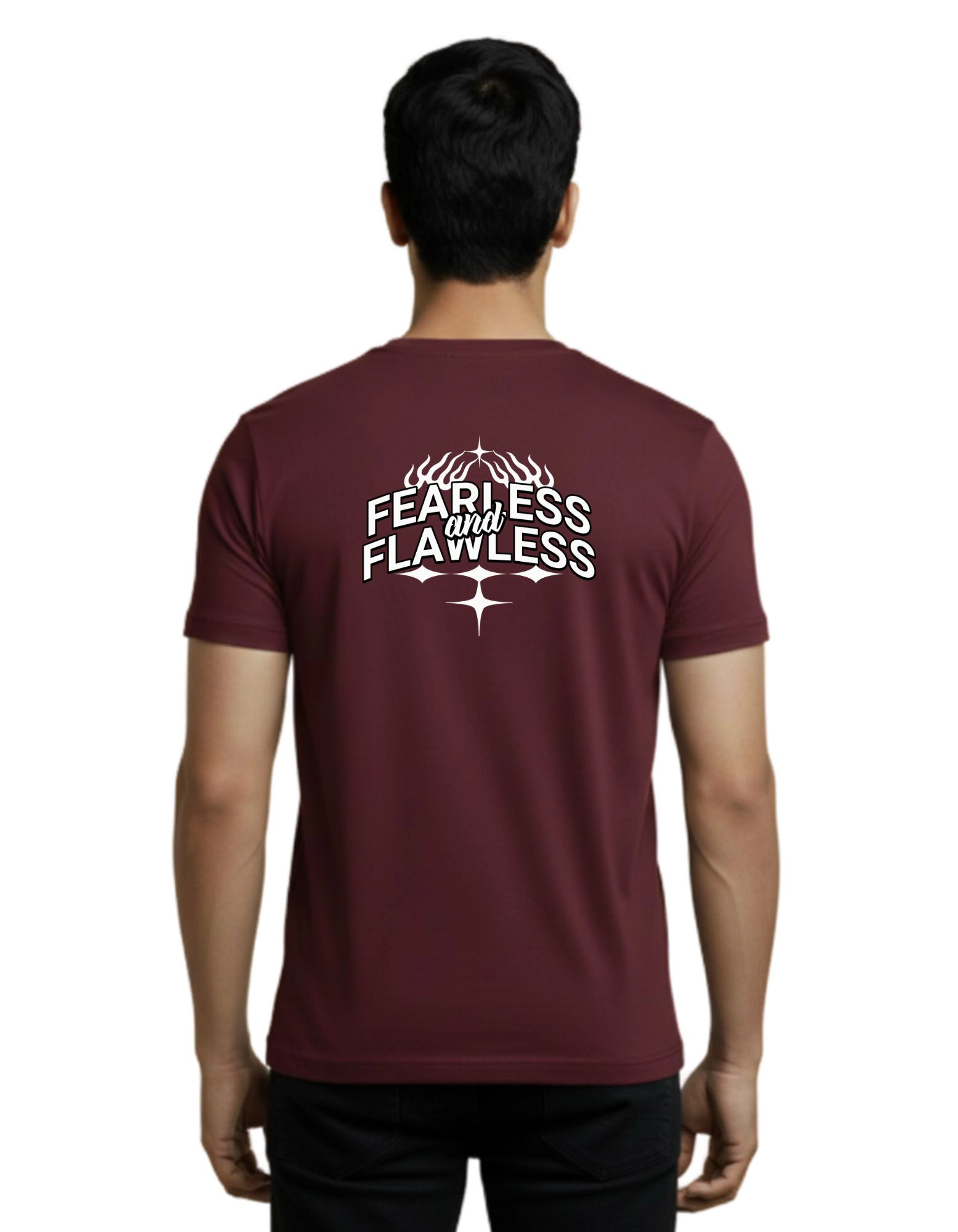 Fearless and Flawless Cotton Round Neck T-Shirt 180 GSM Maroon