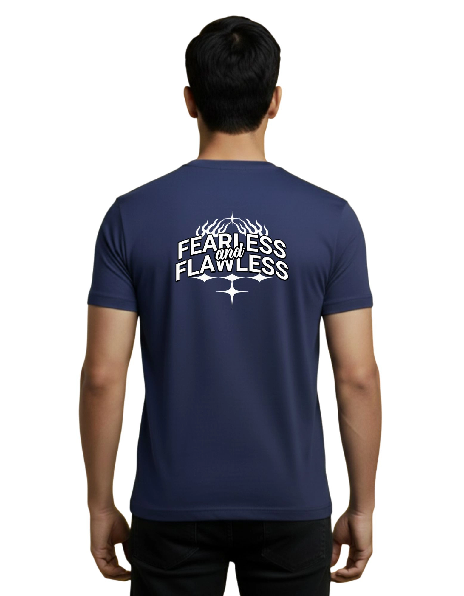 Fearless and Flawless Cotton Round Neck T-Shirt 180 GSM Navy Blue