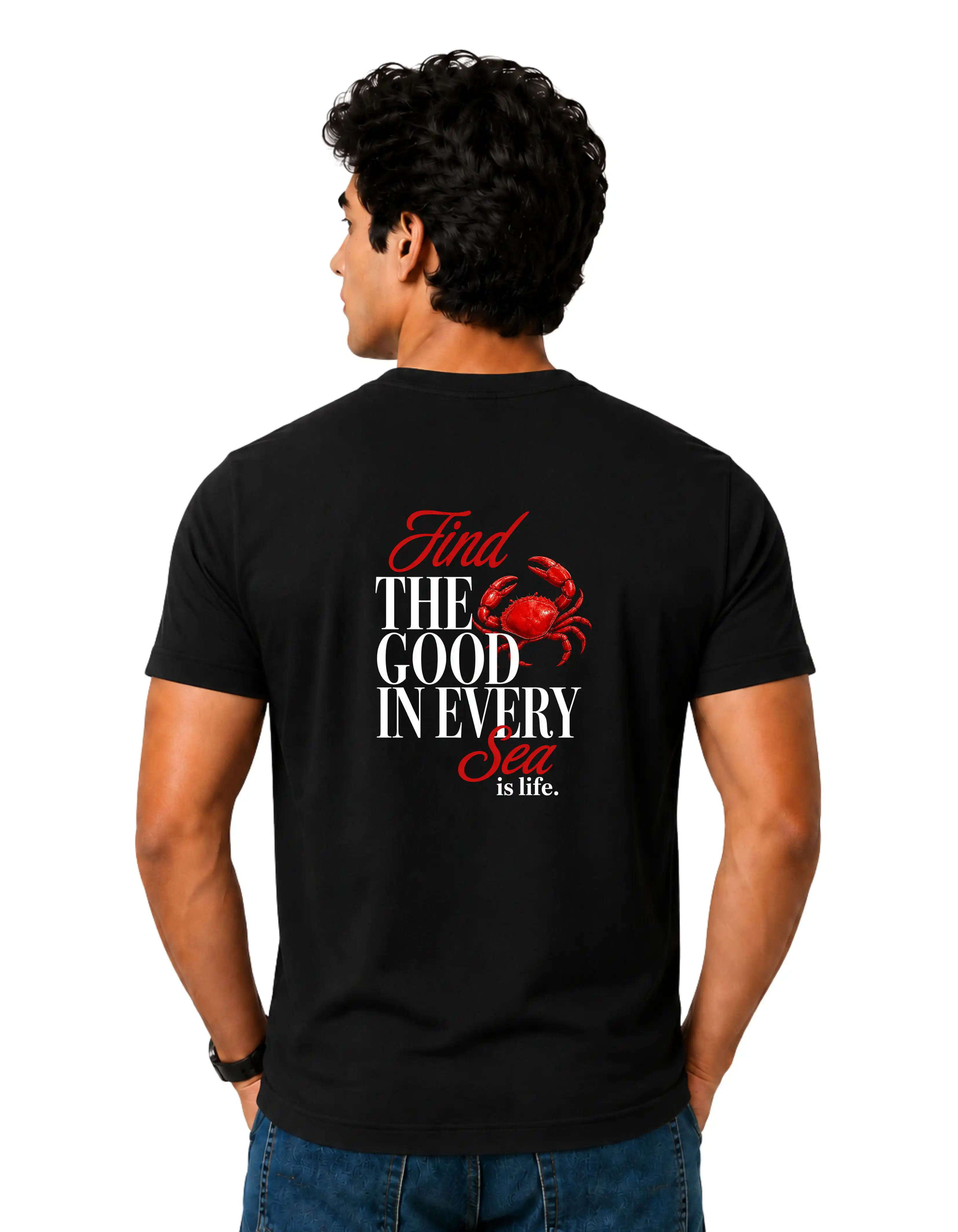Find The Good In Every Sea Cotton Round Neck T-Shirt 180 GSM Black