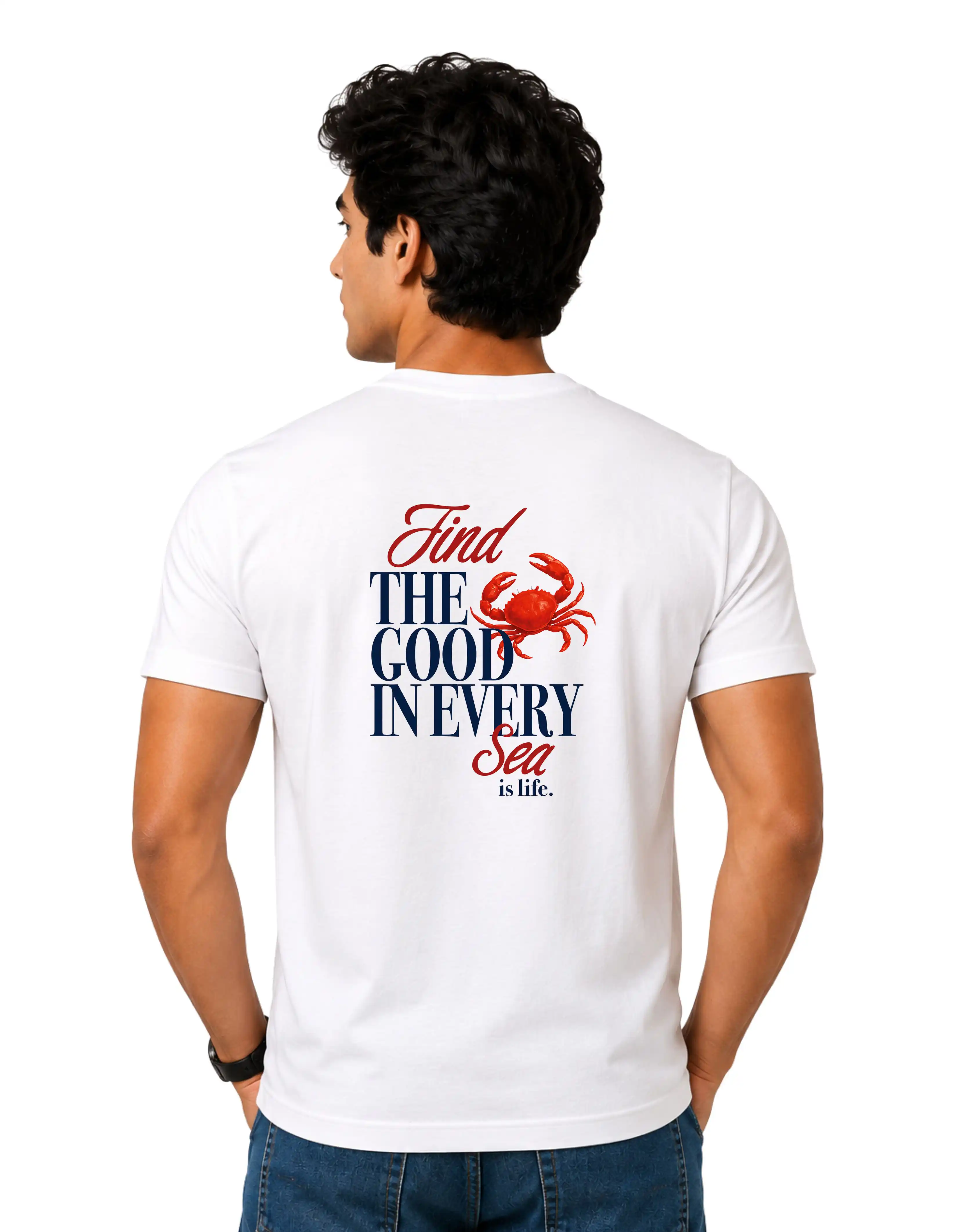 Find The Good In Every Sea Cotton Round Neck T-Shirt 180 GSM White