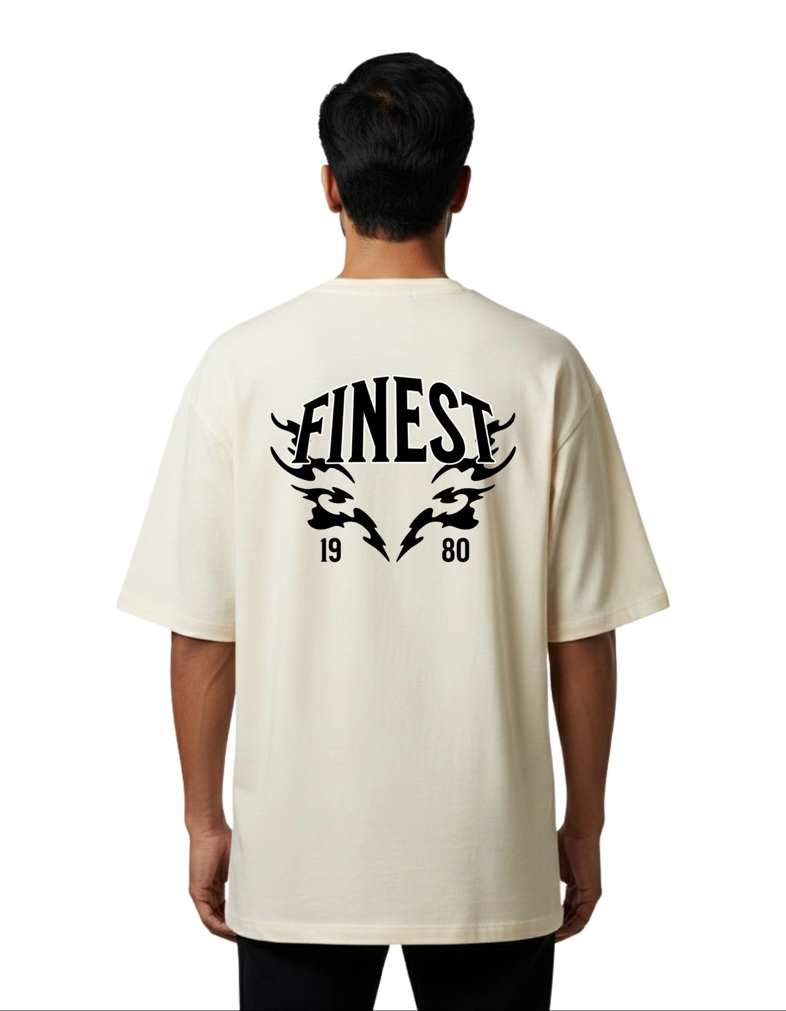 Finest 1980 Graphic Oversize Cotton French Terry T-Shirt 240 GSM Beige