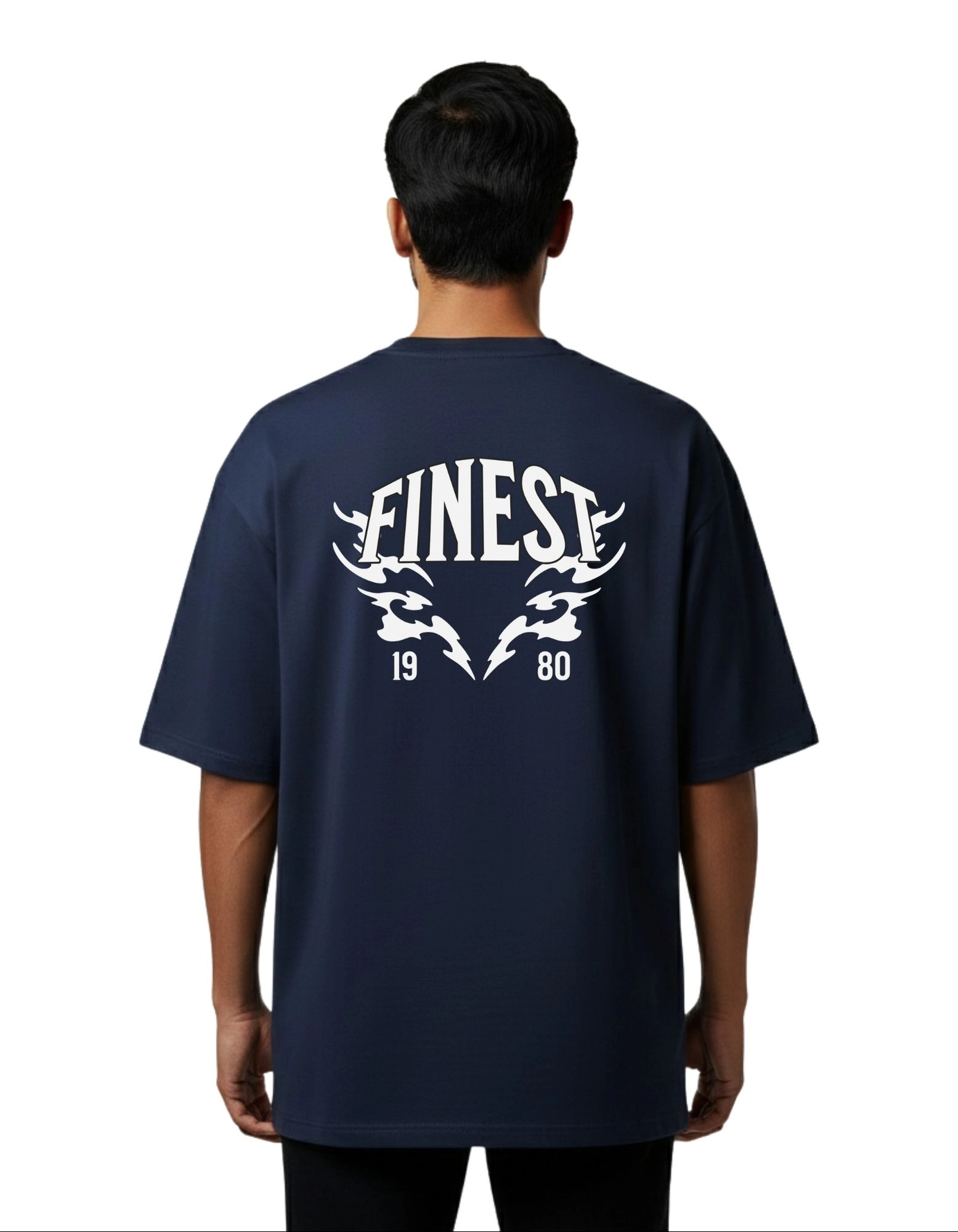 Finest 1980 Graphic Oversize Cotton French Terry T-Shirt 240 GSM Navy Blue