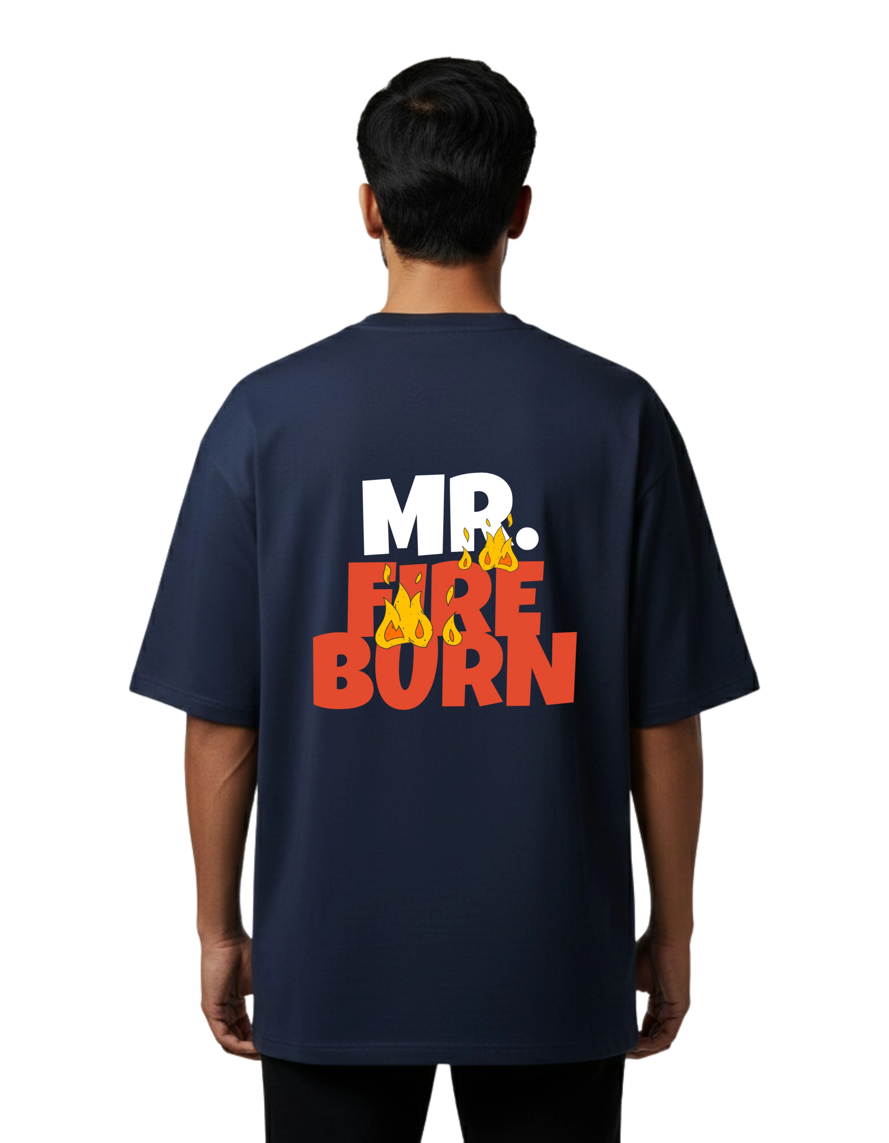 Fire Burn Oversize Cotton French Terry T-Shirt 240 GSM Navy Blue
