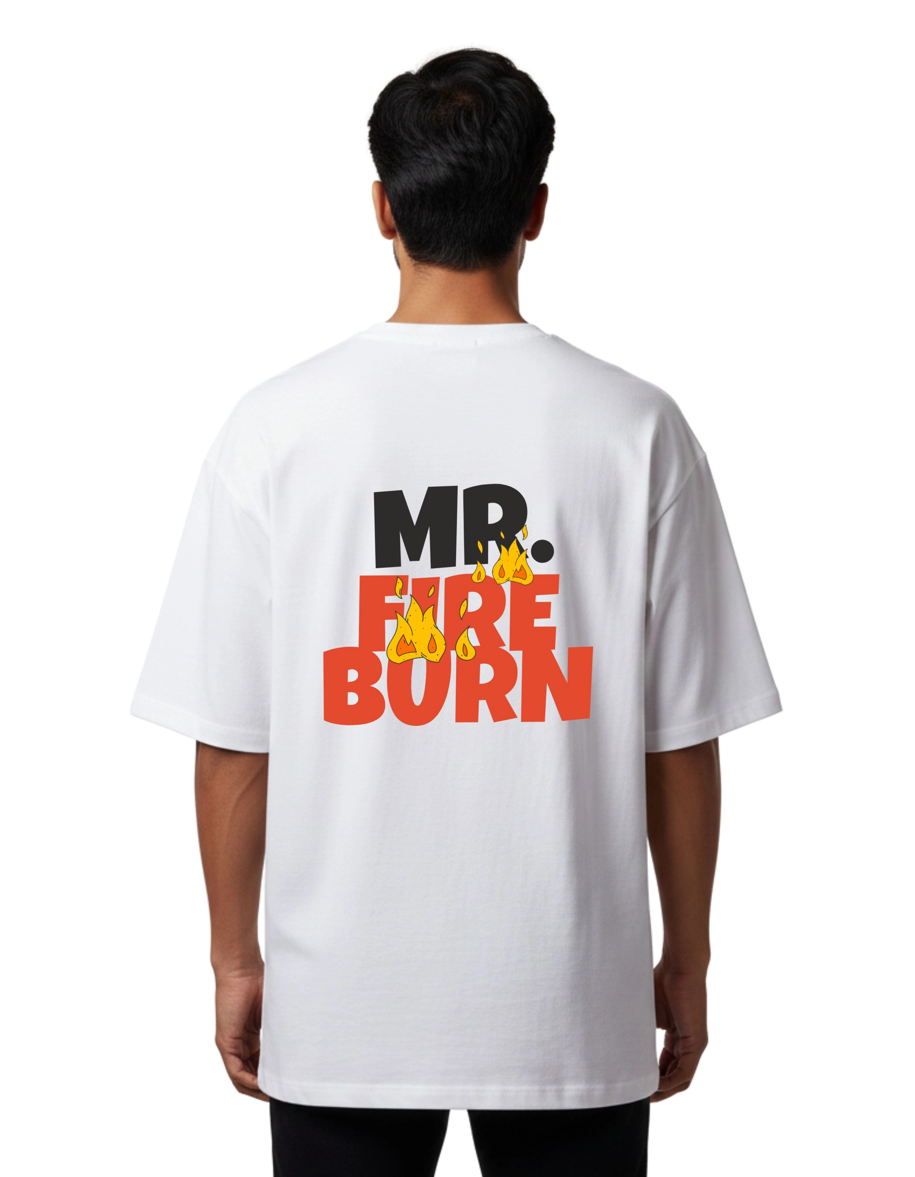 Fire Burn Oversize Cotton French Terry T-Shirt 240 GSM White