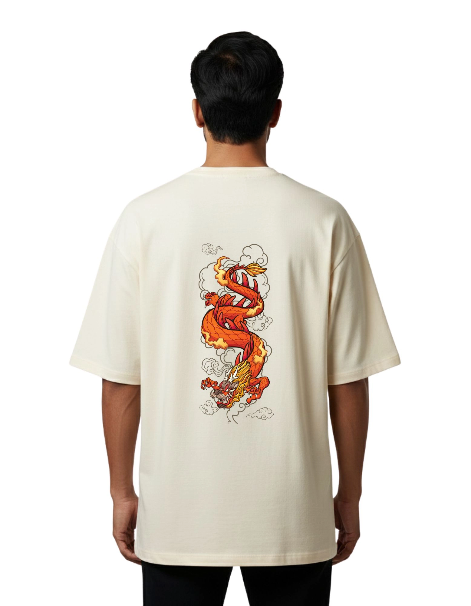 Fire Dragon Oversized Cotton French Terry T-Shirt 240 GSM Beige
