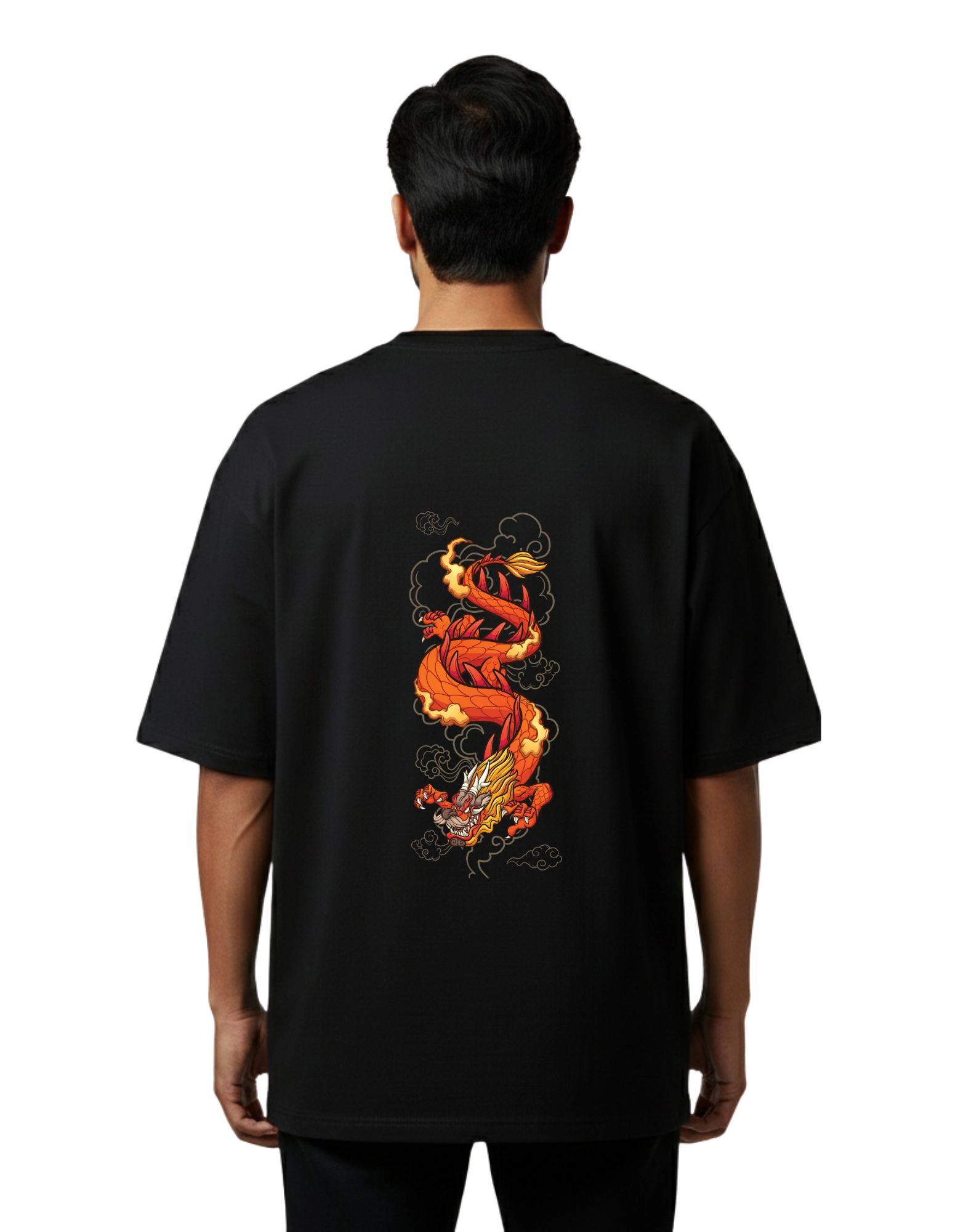 Fire Dragon Oversized Cotton French Terry T-Shirt 240 GSM Black