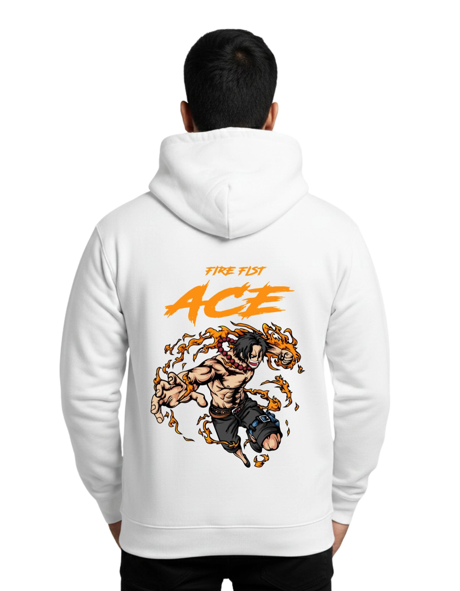Fire Fist Ace Cotton Hoodie Without Zipper 300 GSM White