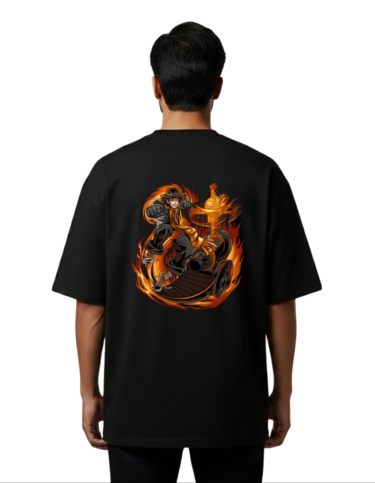 Fire Man Ace Street Graphic Oversize Cotton French Terry T-Shirt 240 GSM Black
