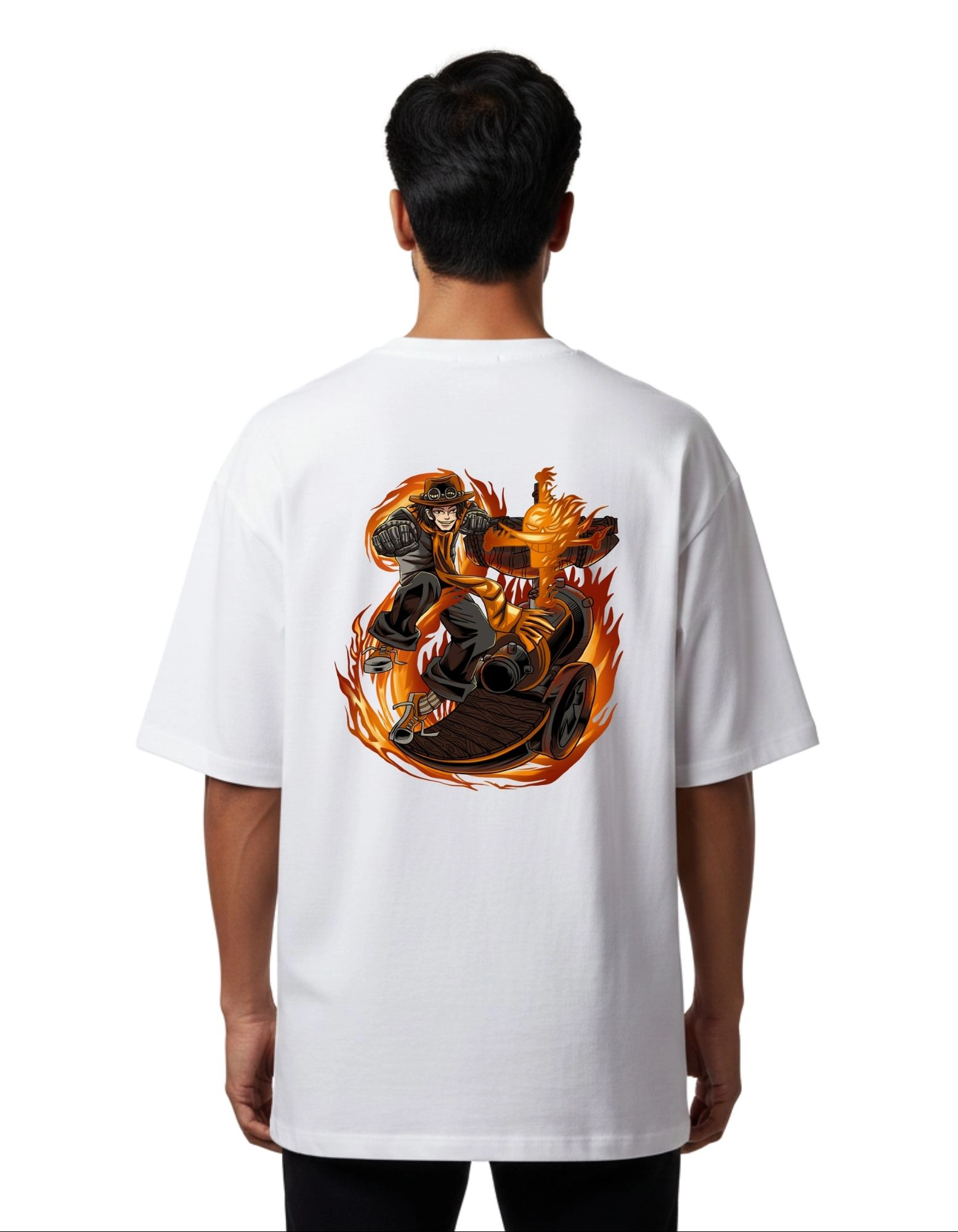 Fire Man Ace Street Graphic Oversize Cotton French Terry T-Shirt 240 GSM White